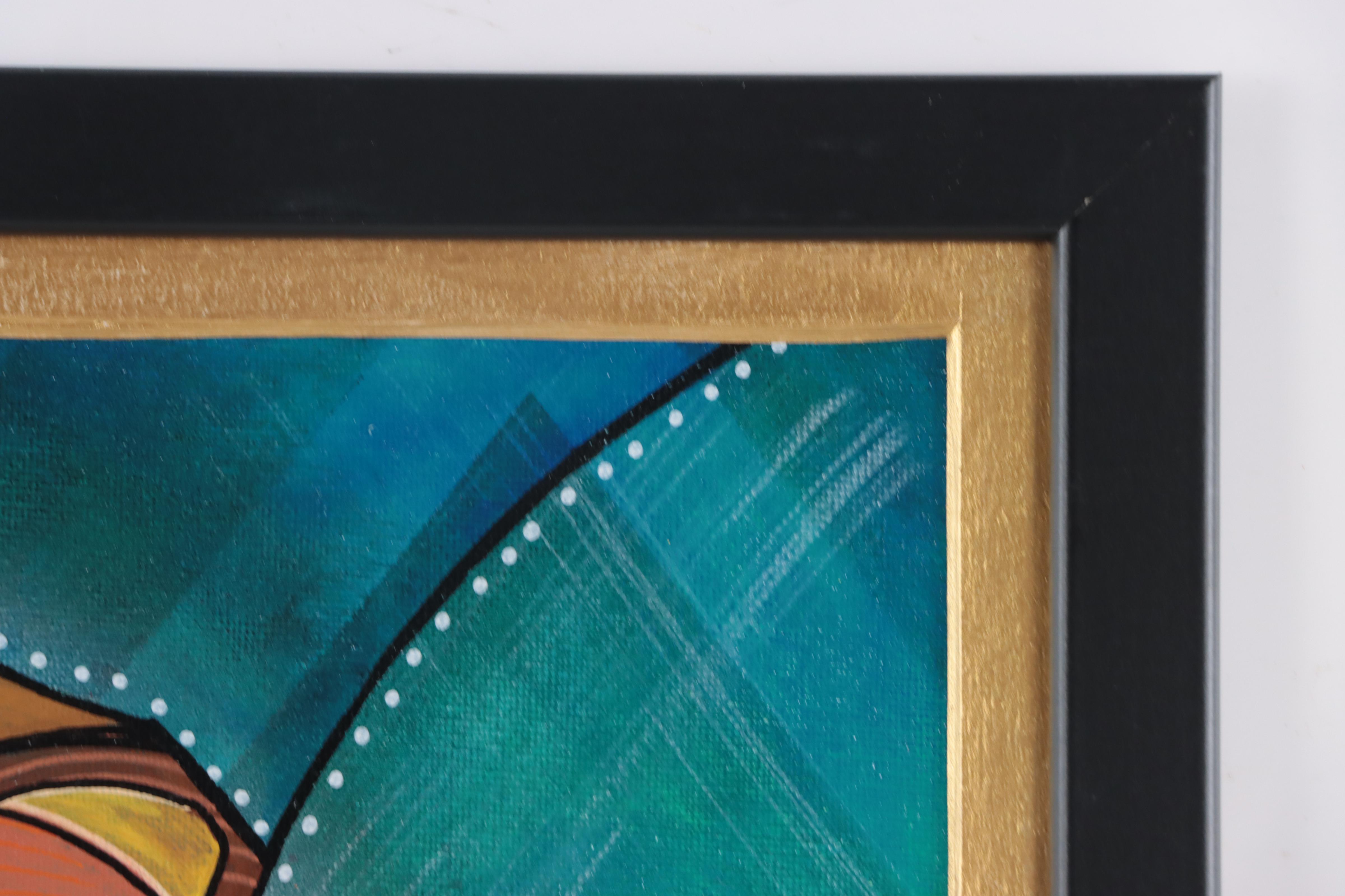 Ricardo Maya Acrylic Painting of Saxophonist, 21st Century