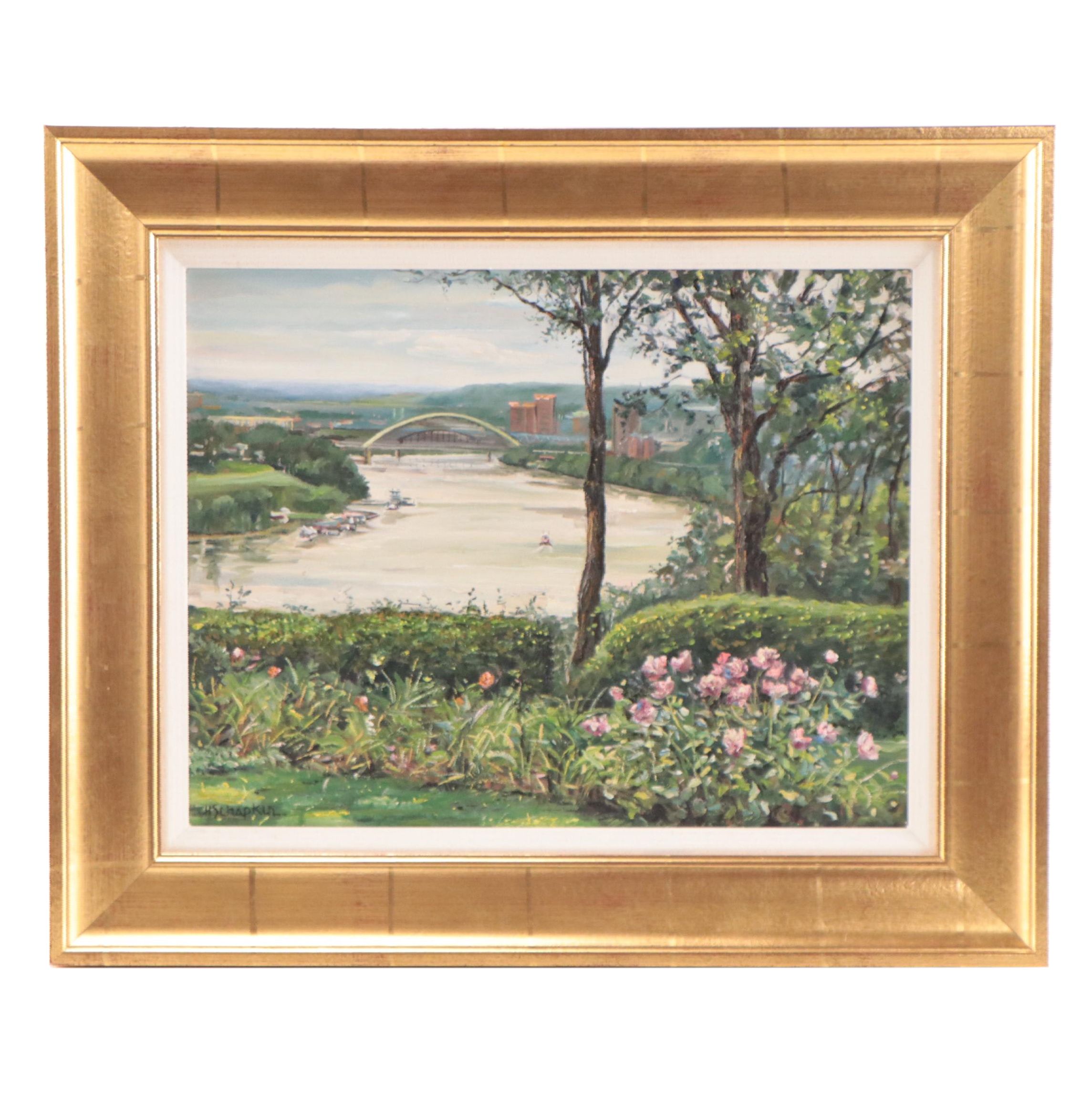Holly Schapker Oil Painting of Cincinnati "Riverview With Petunias"