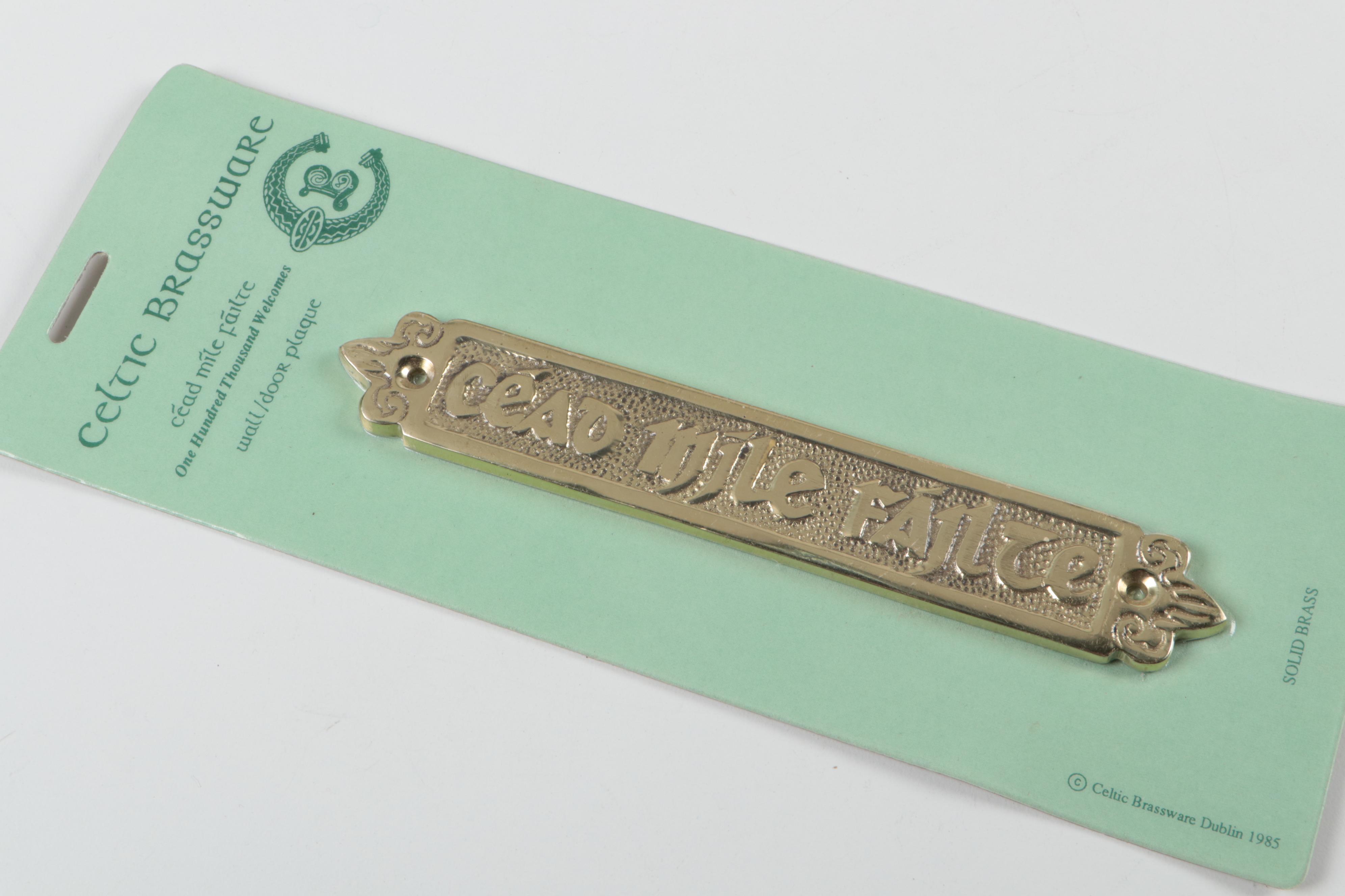 Celtic Brasswear Plaque, Irish Toby Mug and Figurines