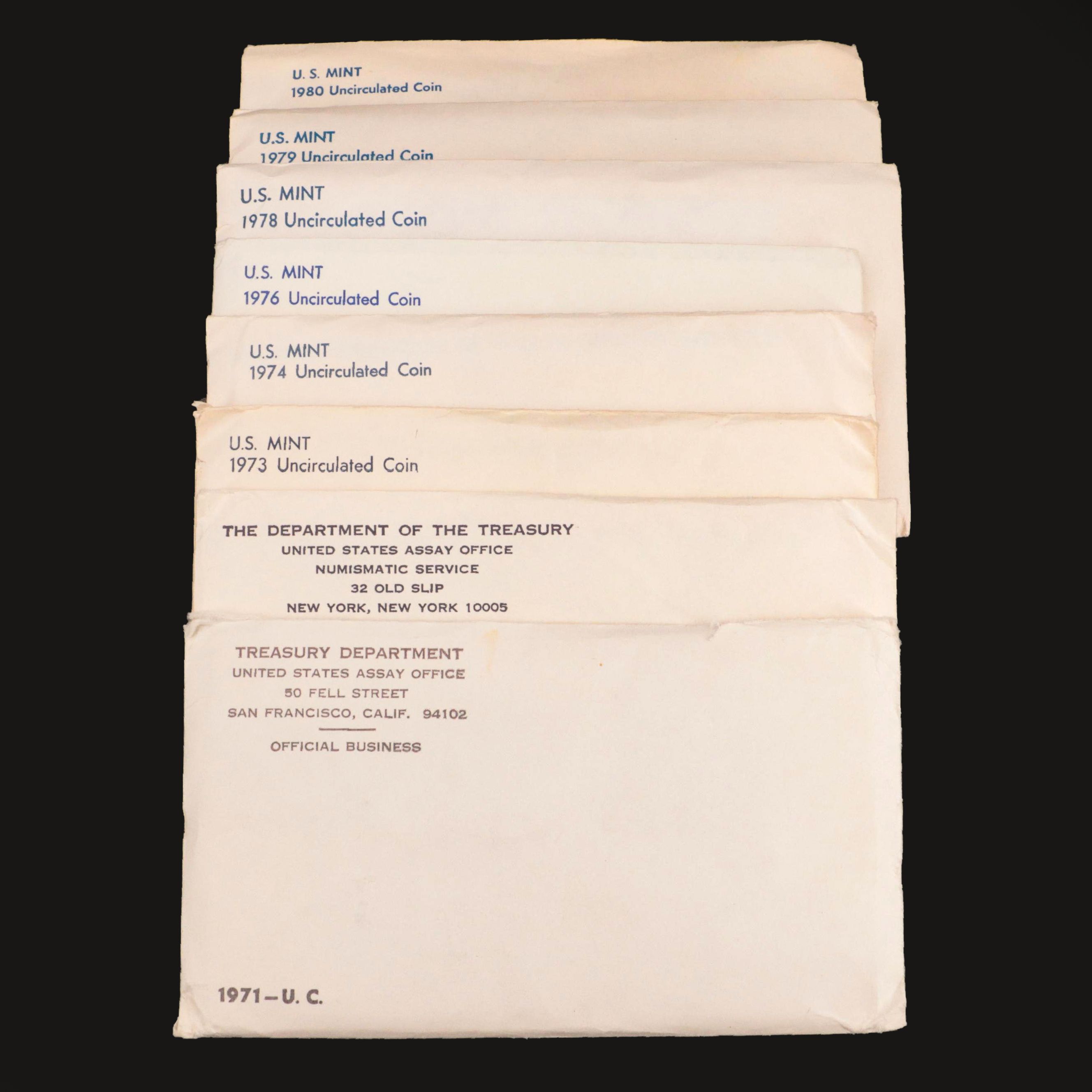 Eight U.S. Mint Sets, 1970s–1980s