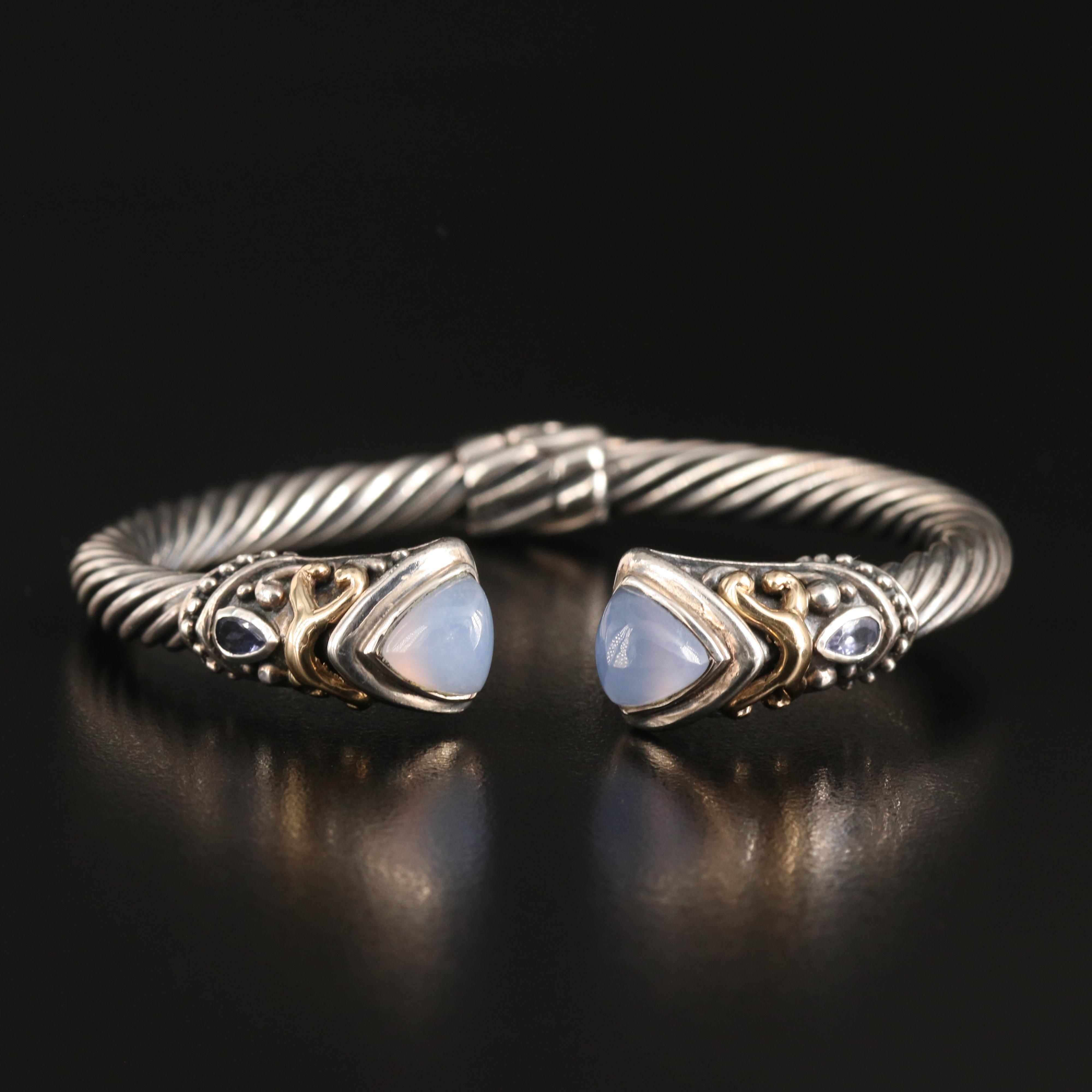 Samuel Benham Sterling Chalcedony and Tanzanite Cuff with 14K Accents