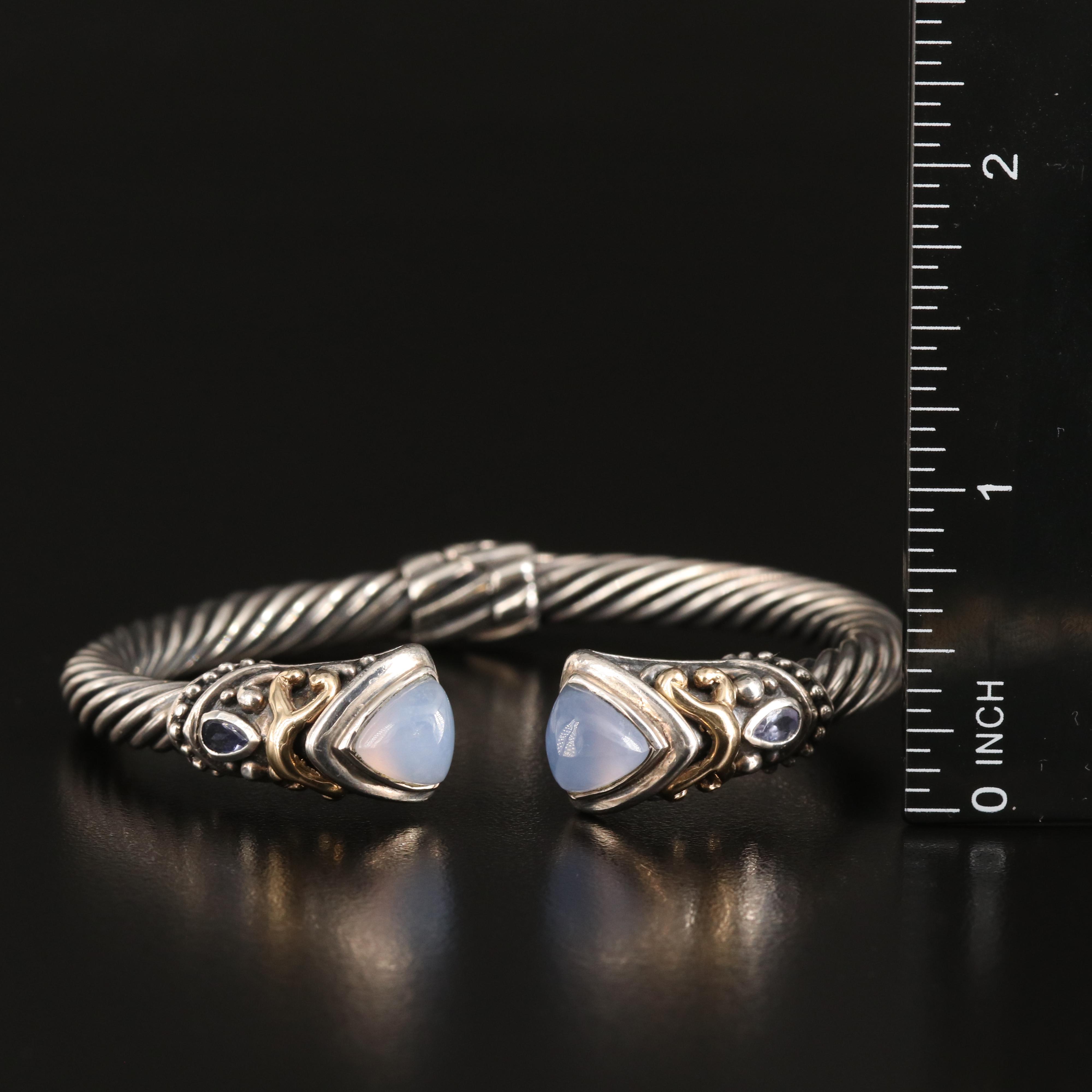 Samuel Benham Sterling Chalcedony and Tanzanite Cuff with 14K Accents