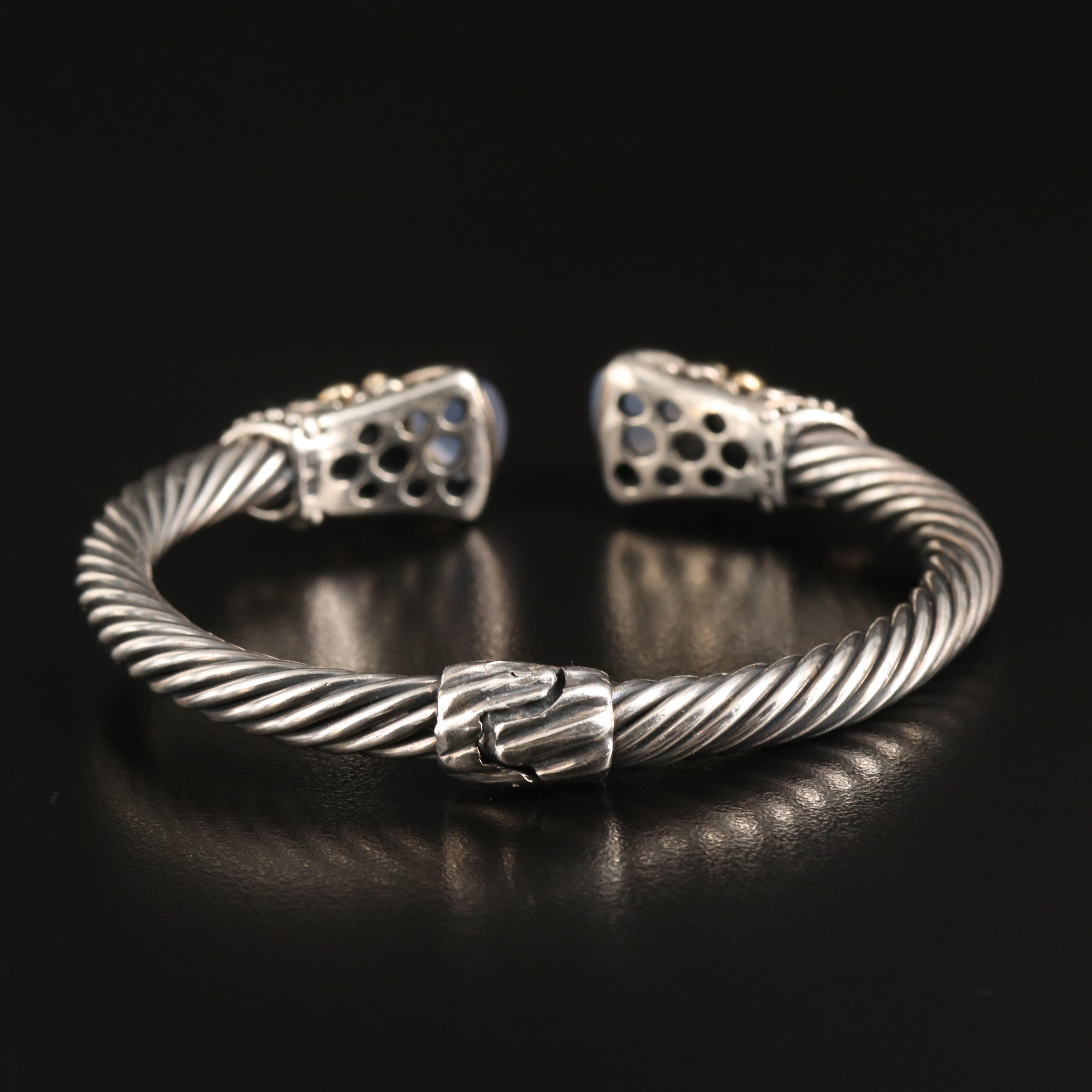 Samuel Benham Sterling Chalcedony and Tanzanite Cuff with 14K Accents