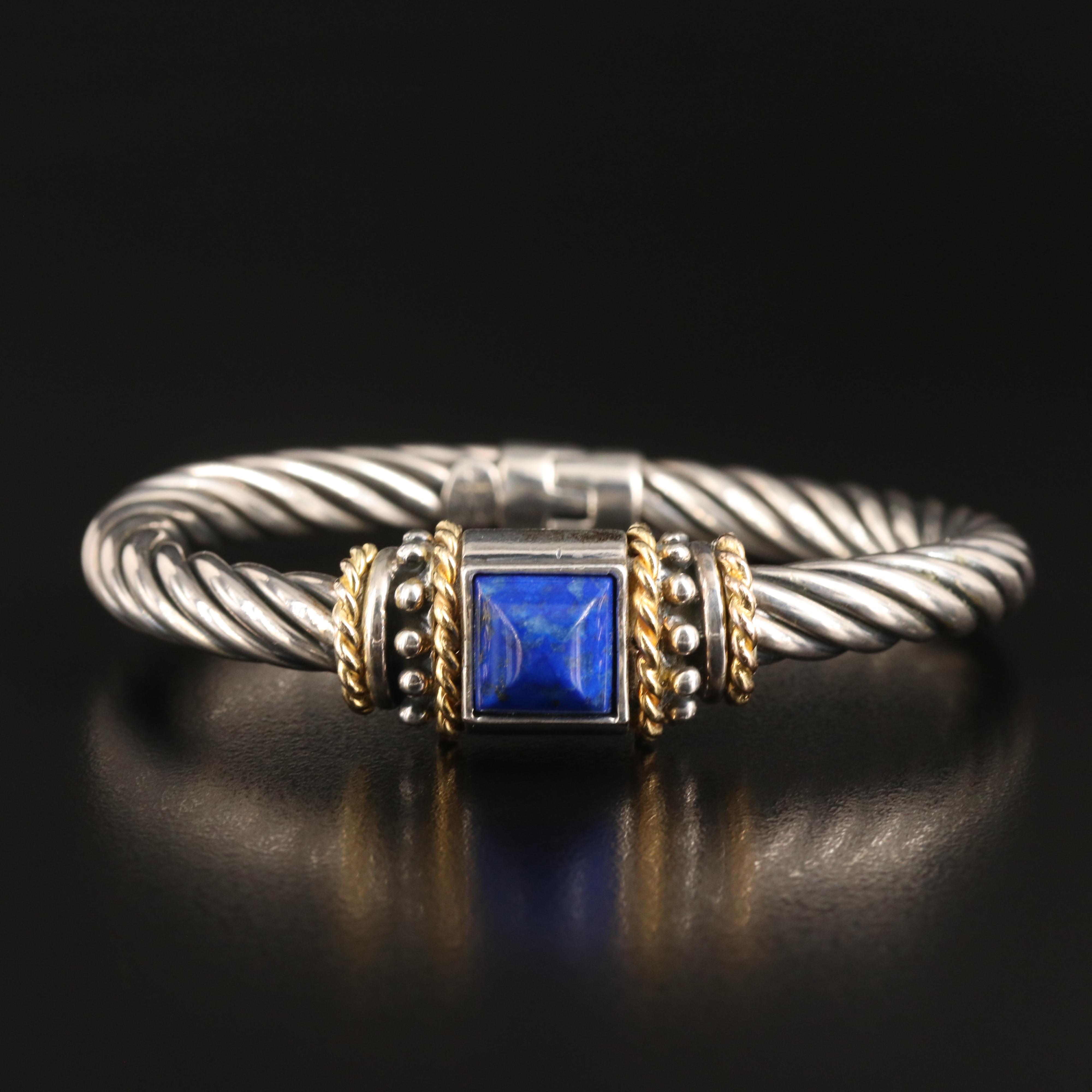 Fili Menegatti Sterling Lapis Lazuli Hinged Bangle