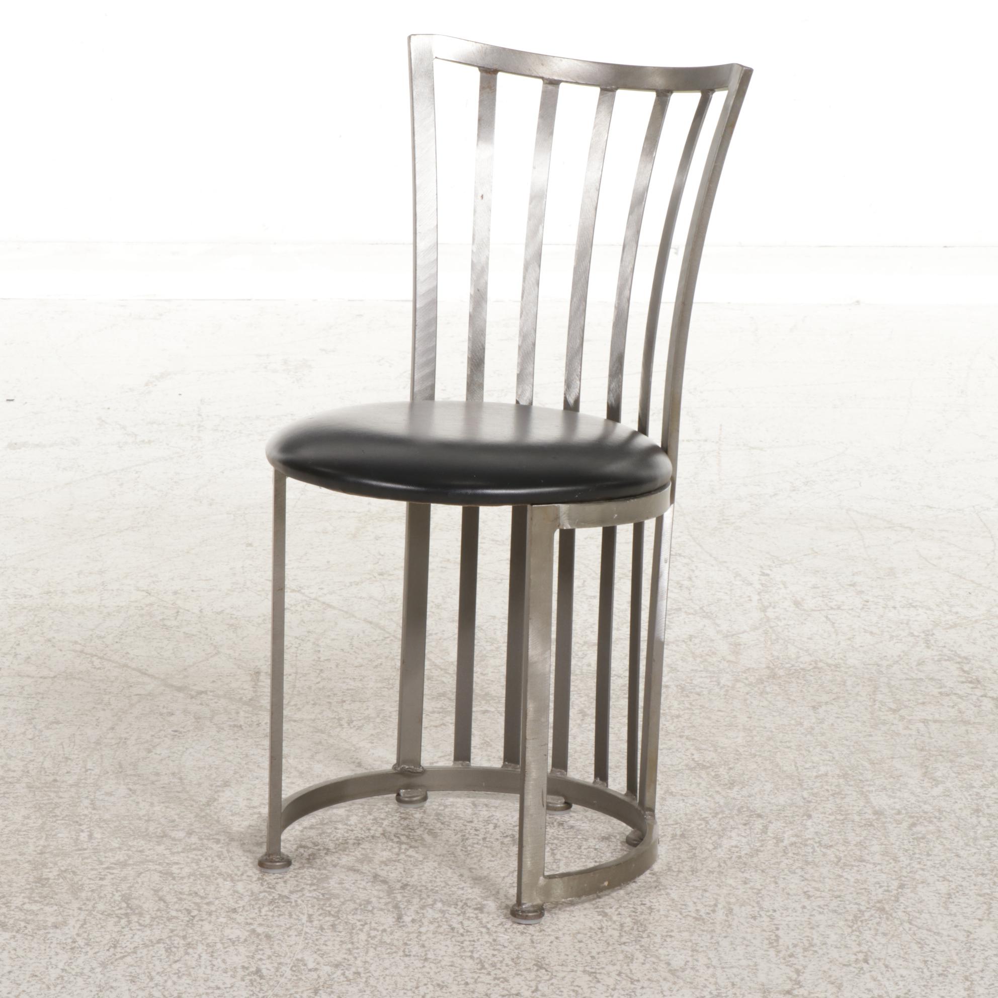 Shaver-Howard Brushed Steel, Black Vinyl and Glass Top Three-Piece Bistro Set