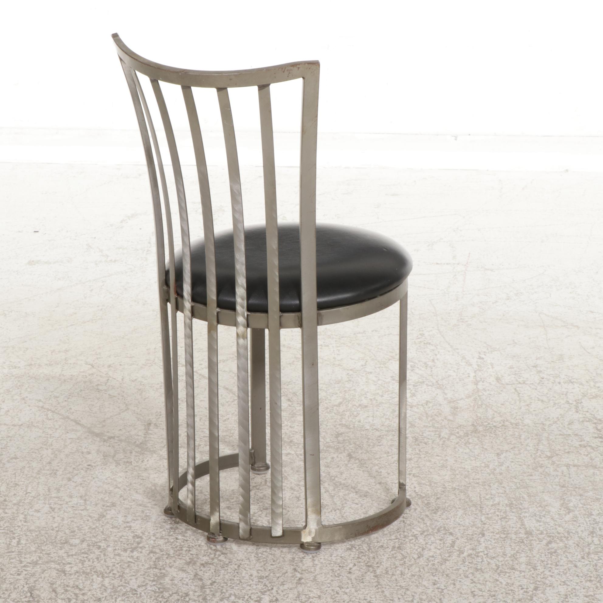 Shaver-Howard Brushed Steel, Black Vinyl and Glass Top Three-Piece Bistro Set