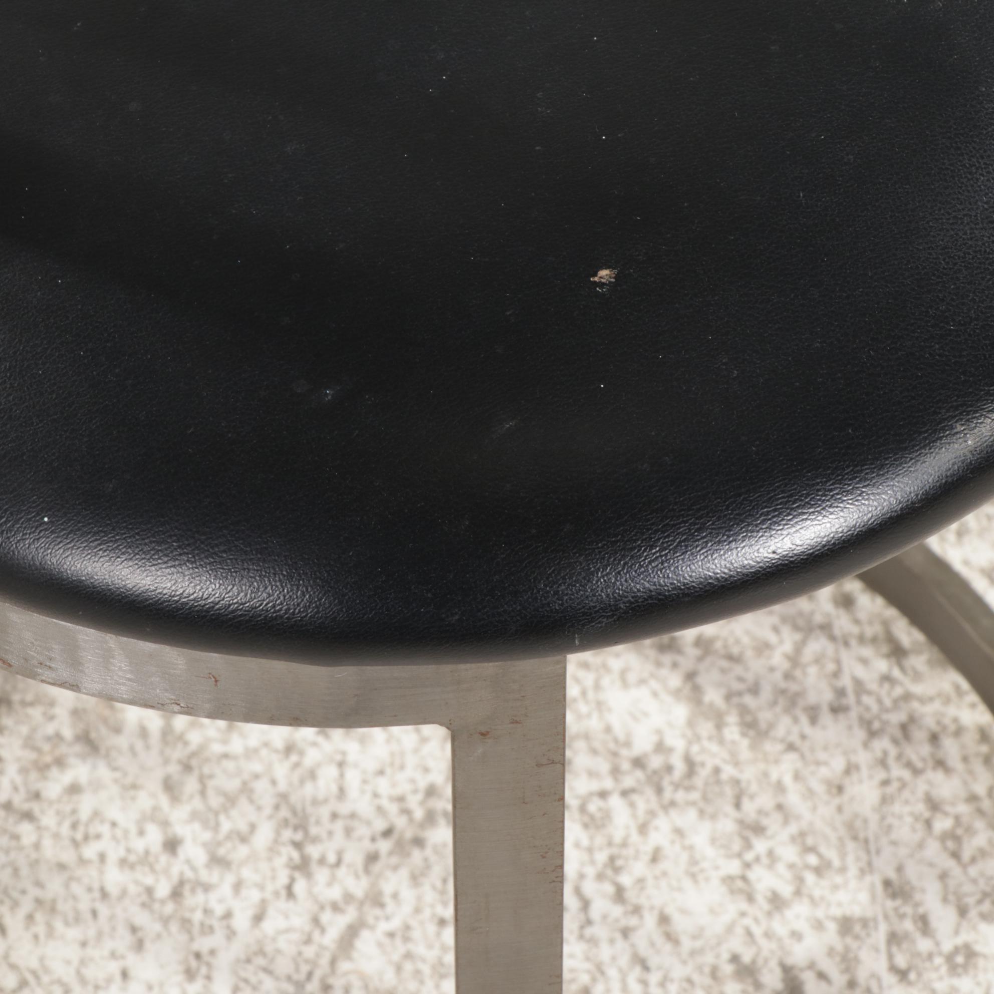 Shaver-Howard Brushed Steel, Black Vinyl and Glass Top Three-Piece Bistro Set