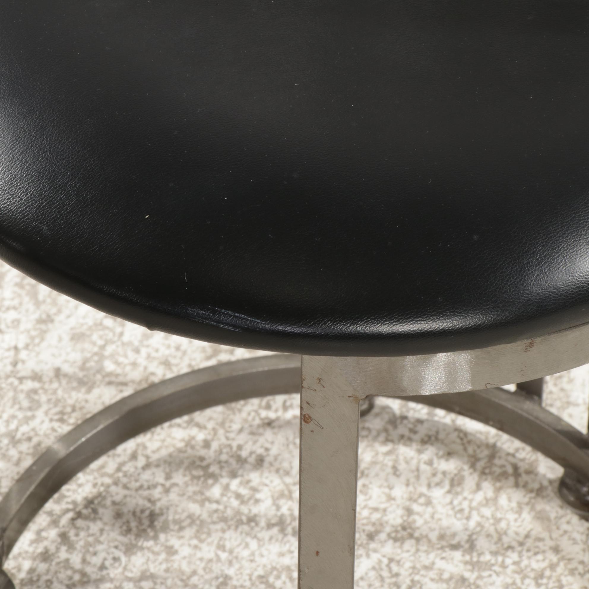 Shaver-Howard Brushed Steel, Black Vinyl and Glass Top Three-Piece Bistro Set