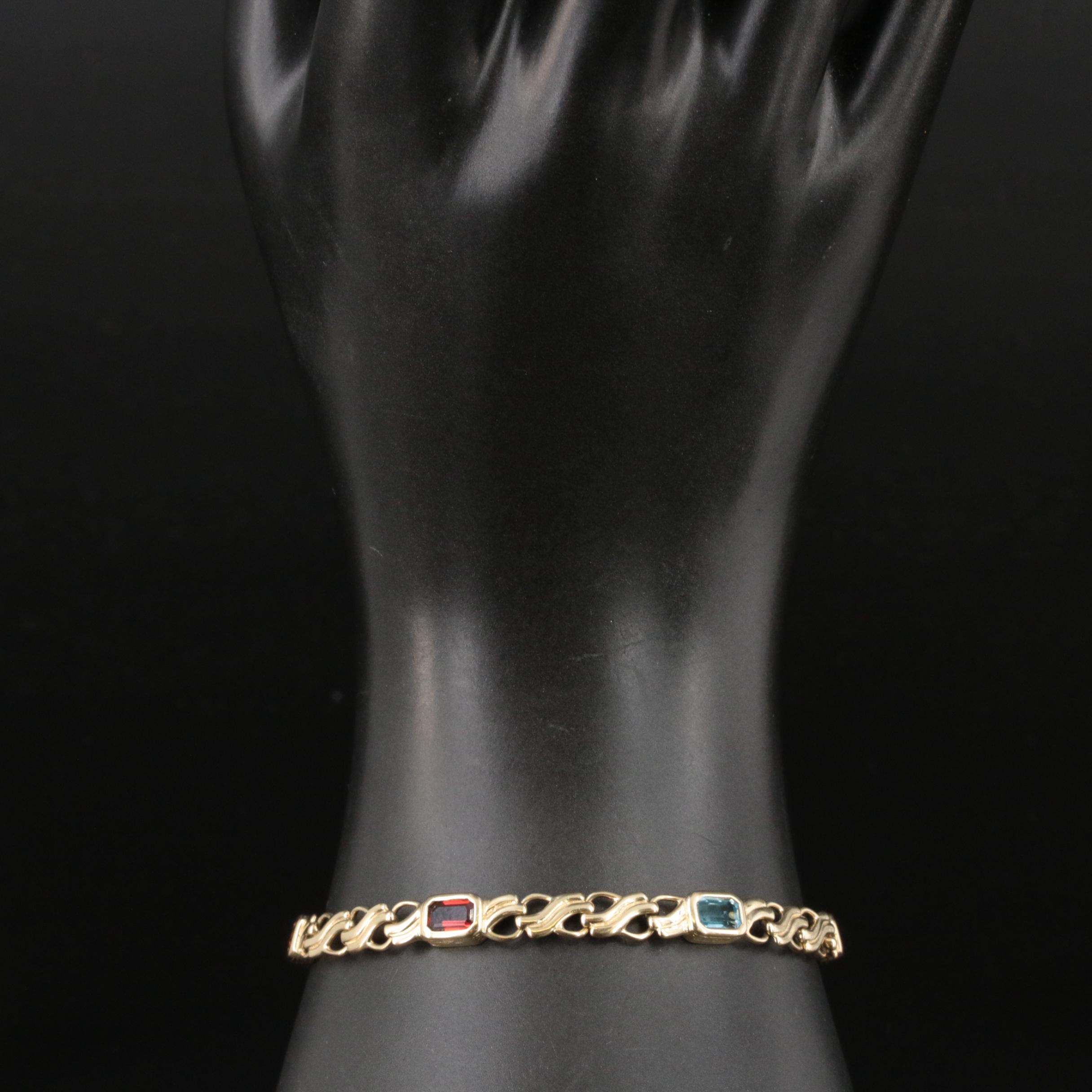 14K Sky Blue Topaz and Gemstone Link Bracelet