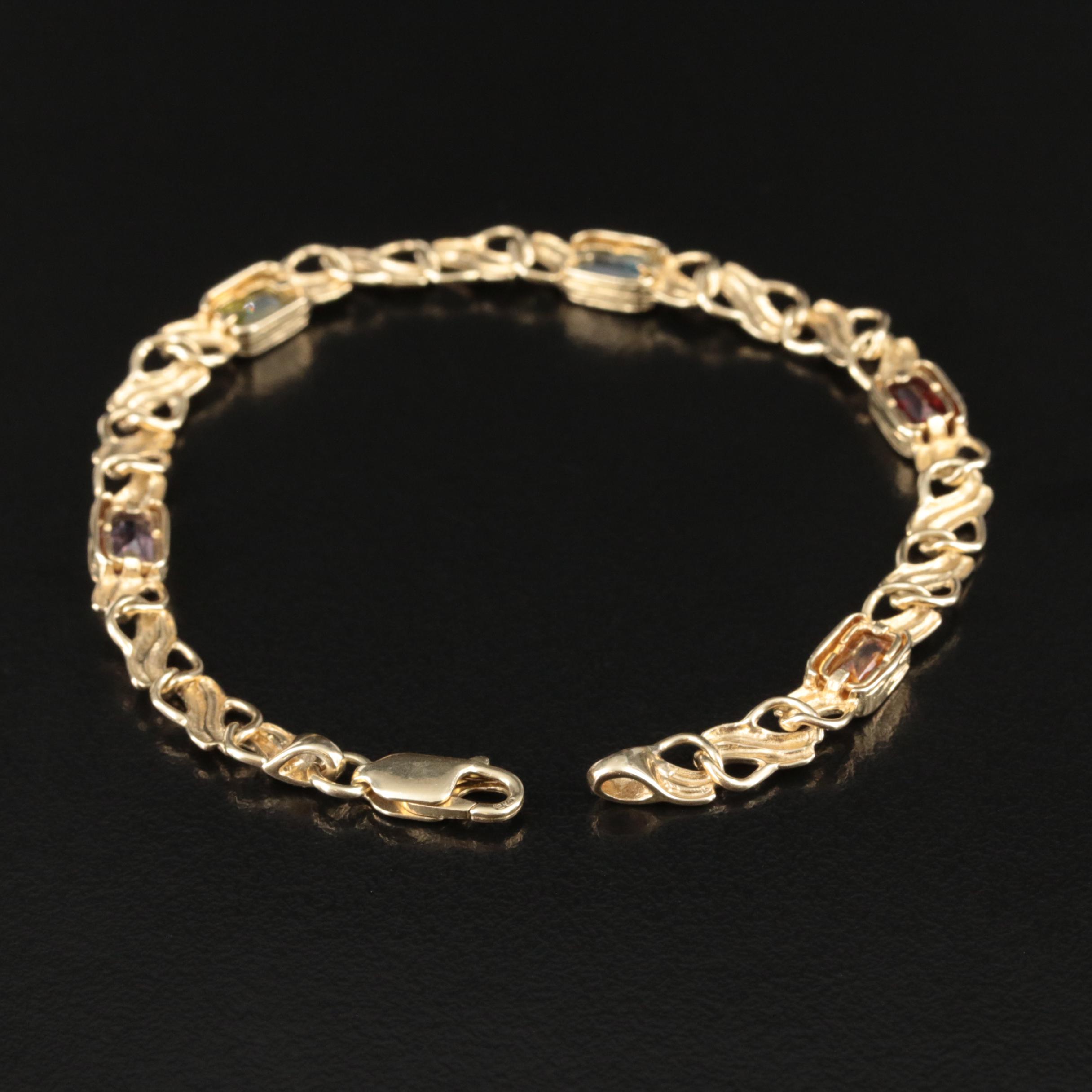 14K Sky Blue Topaz and Gemstone Link Bracelet