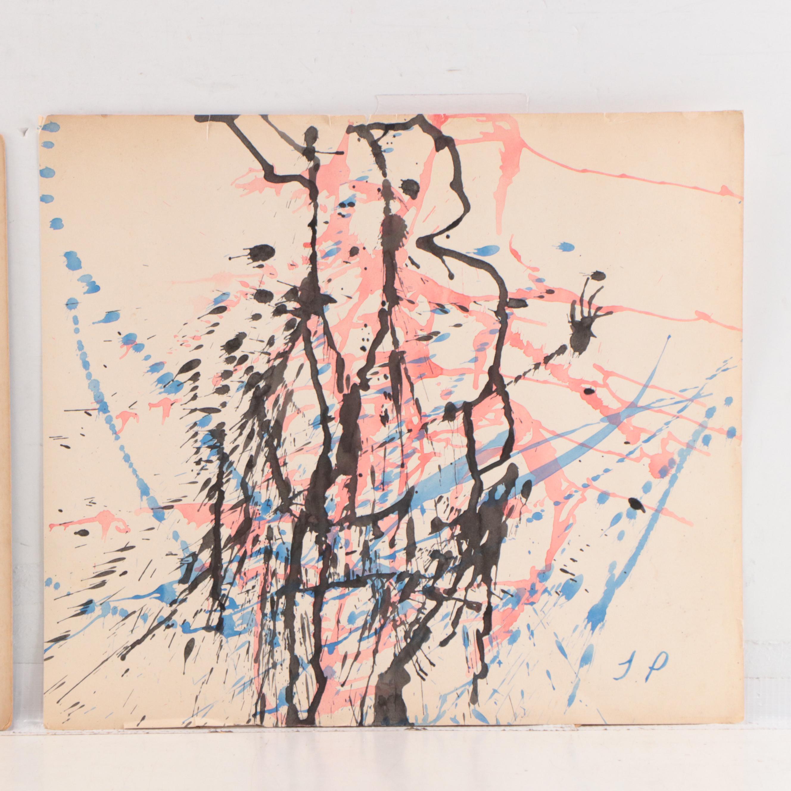 Abstract Watercolor Painting and Figurative Gouache Painting