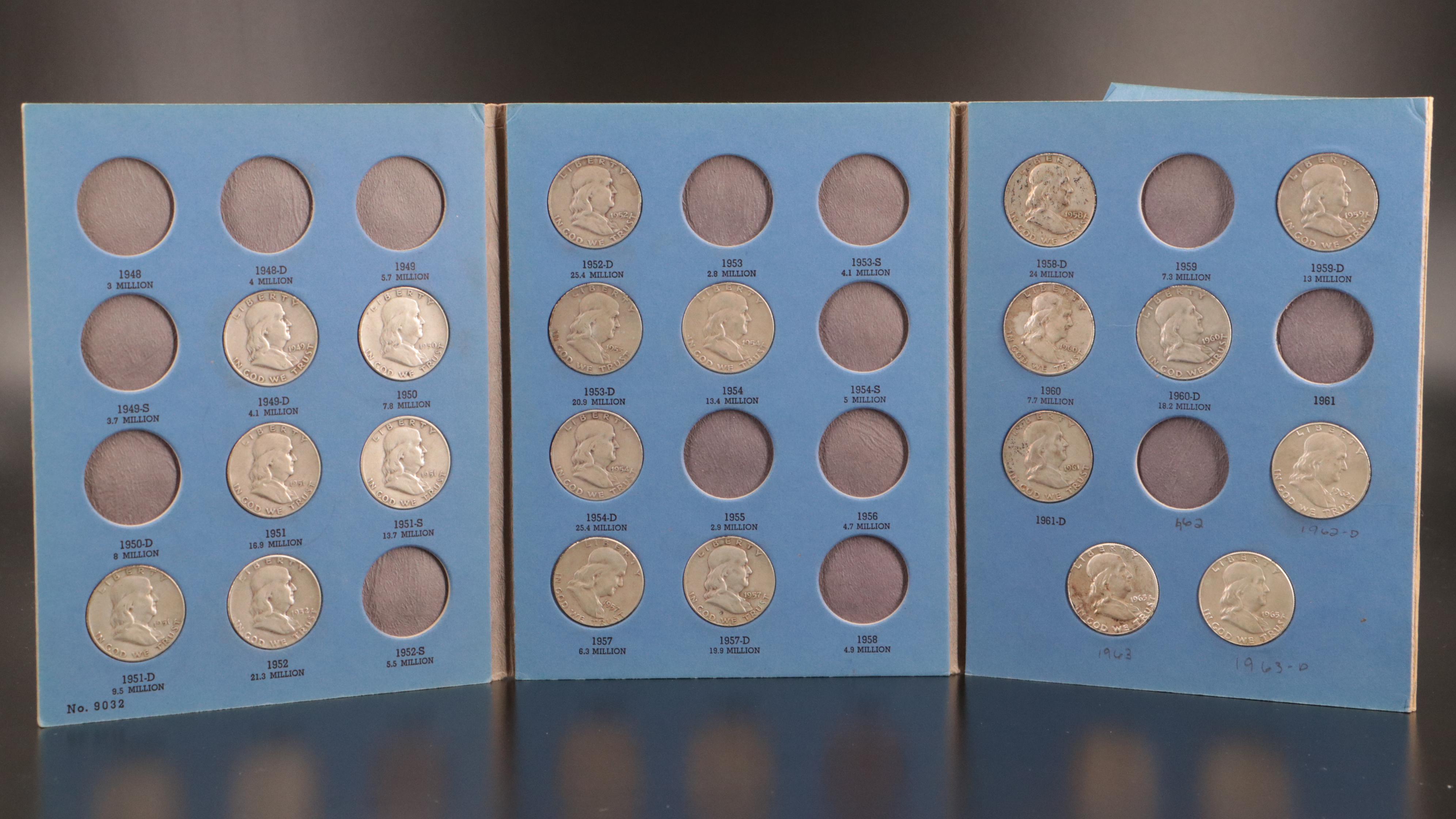 Partial Set of Franklin Silver Half Dollars