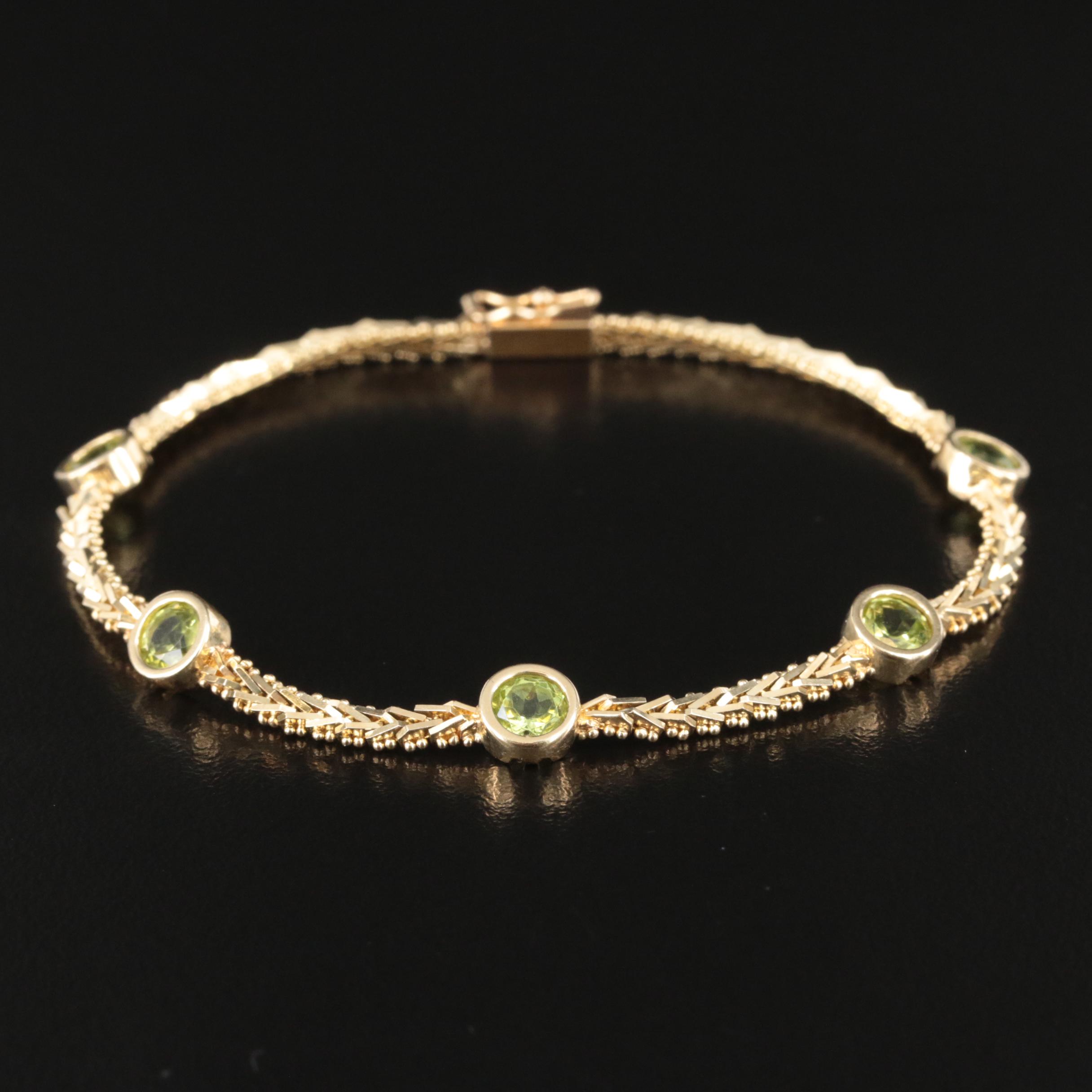 14K Peridot Stations on Riccio Chain Bracelet
