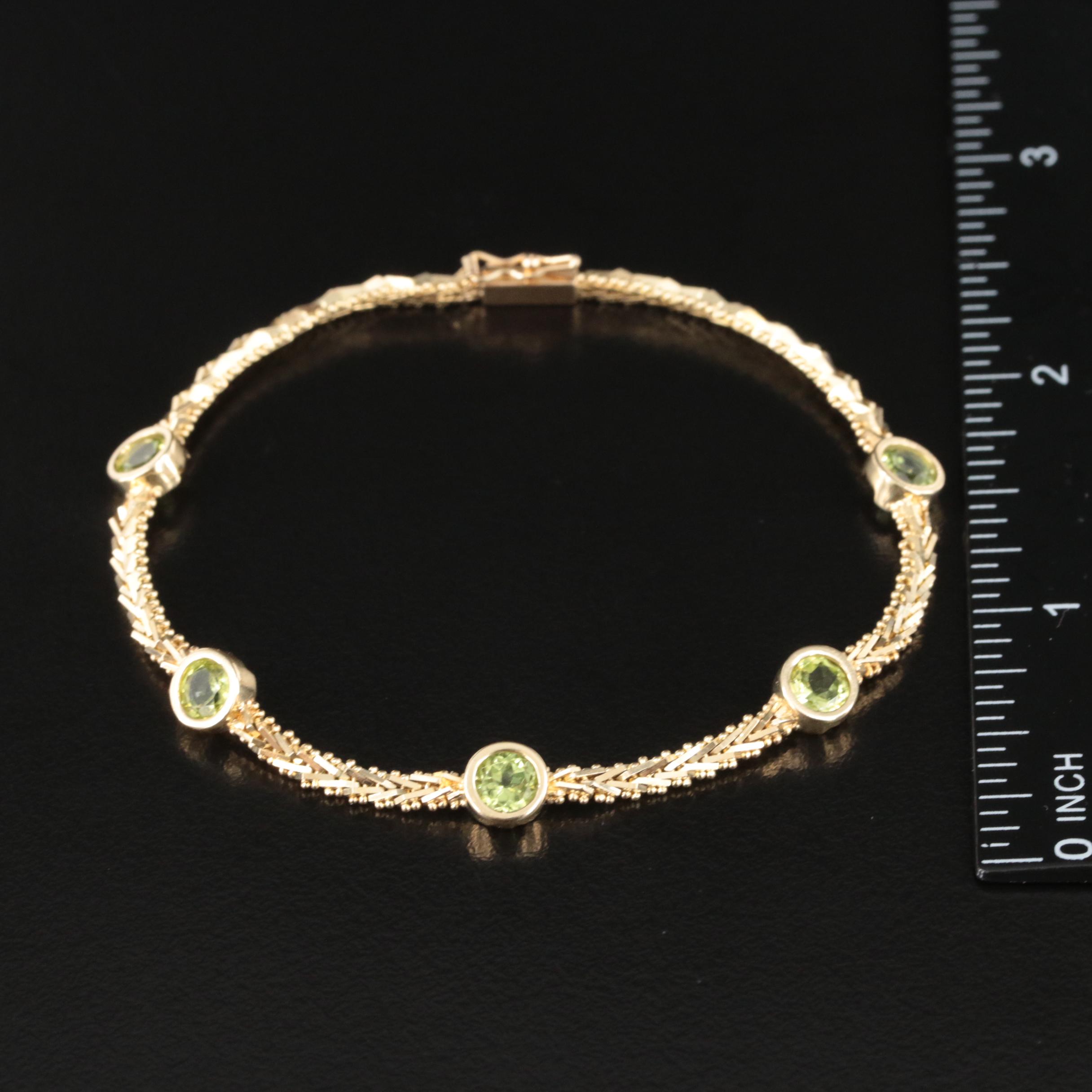 14K Peridot Stations on Riccio Chain Bracelet