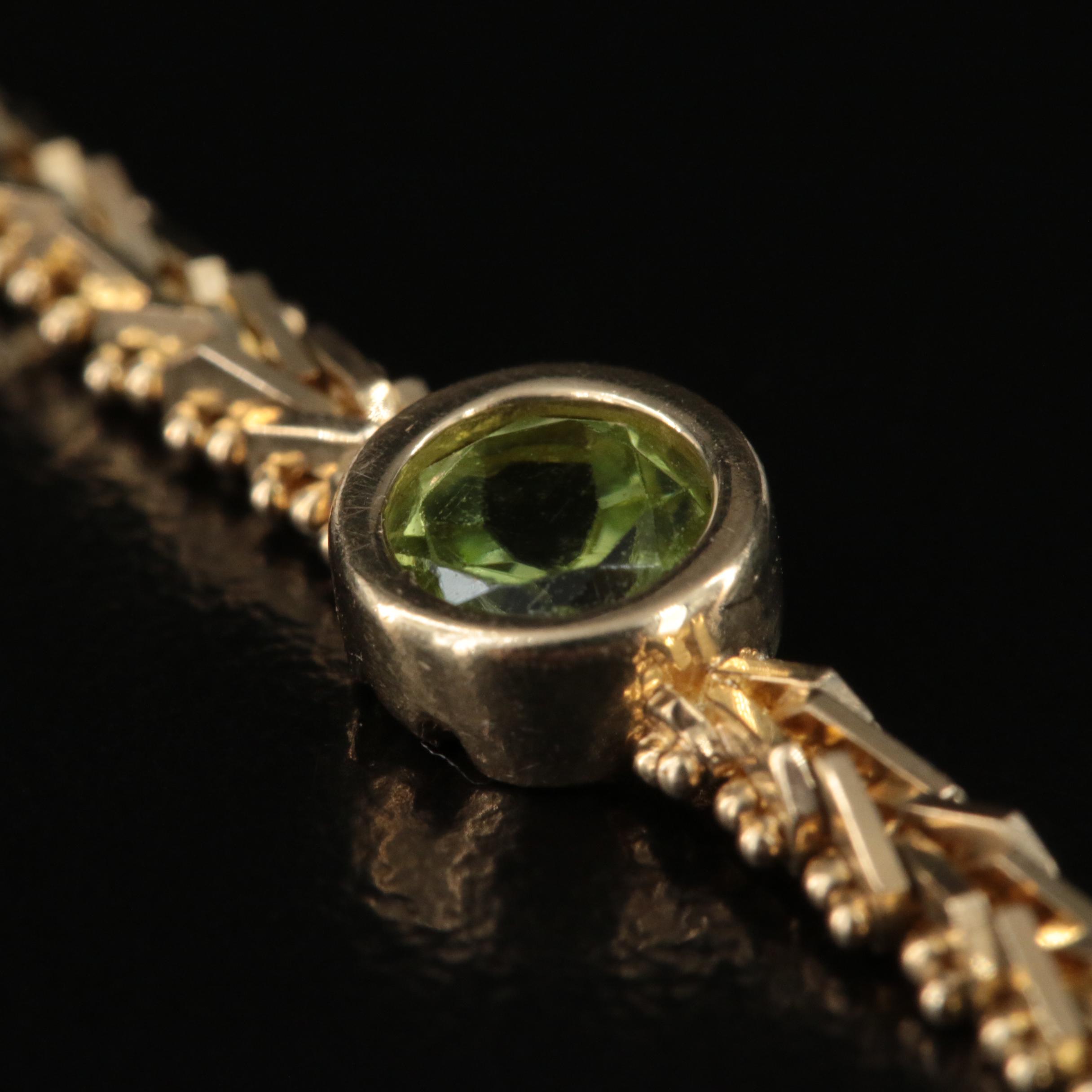 14K Peridot Stations on Riccio Chain Bracelet