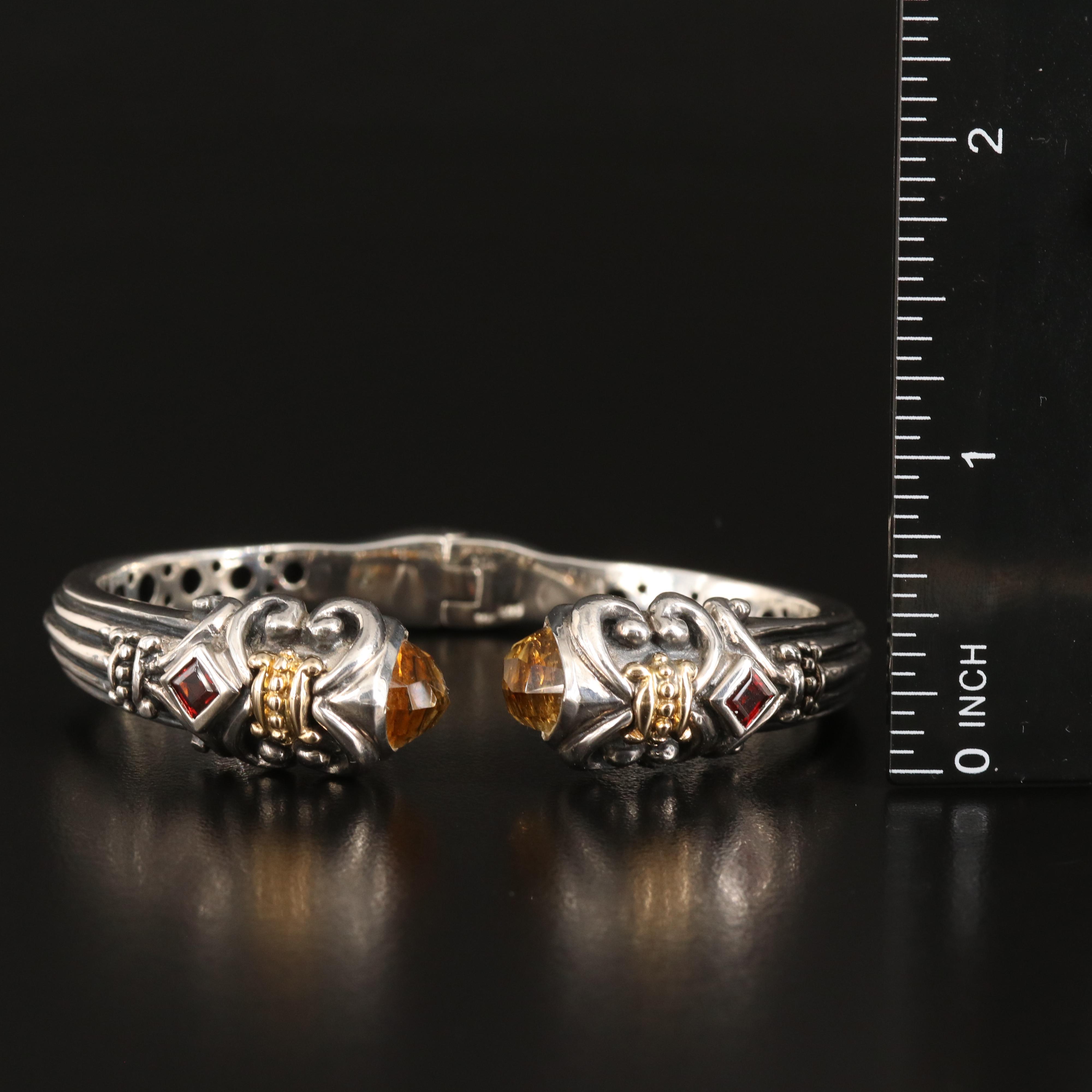 Samuel Benham Sterling Citrine and Garnet Cuff with 14K Accents