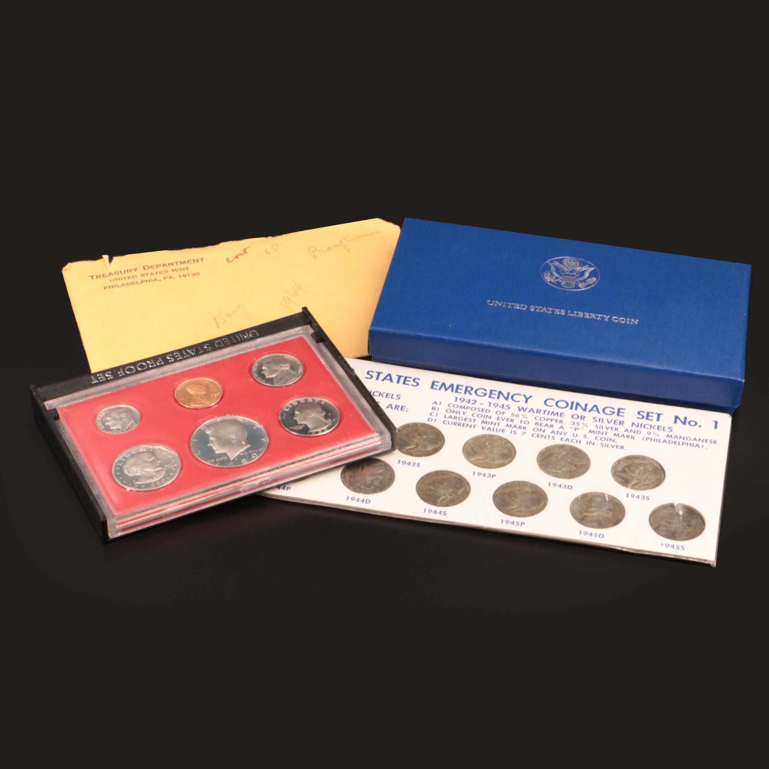 Small Collection of U.S. Coins Including a Set of Silver War Nickels