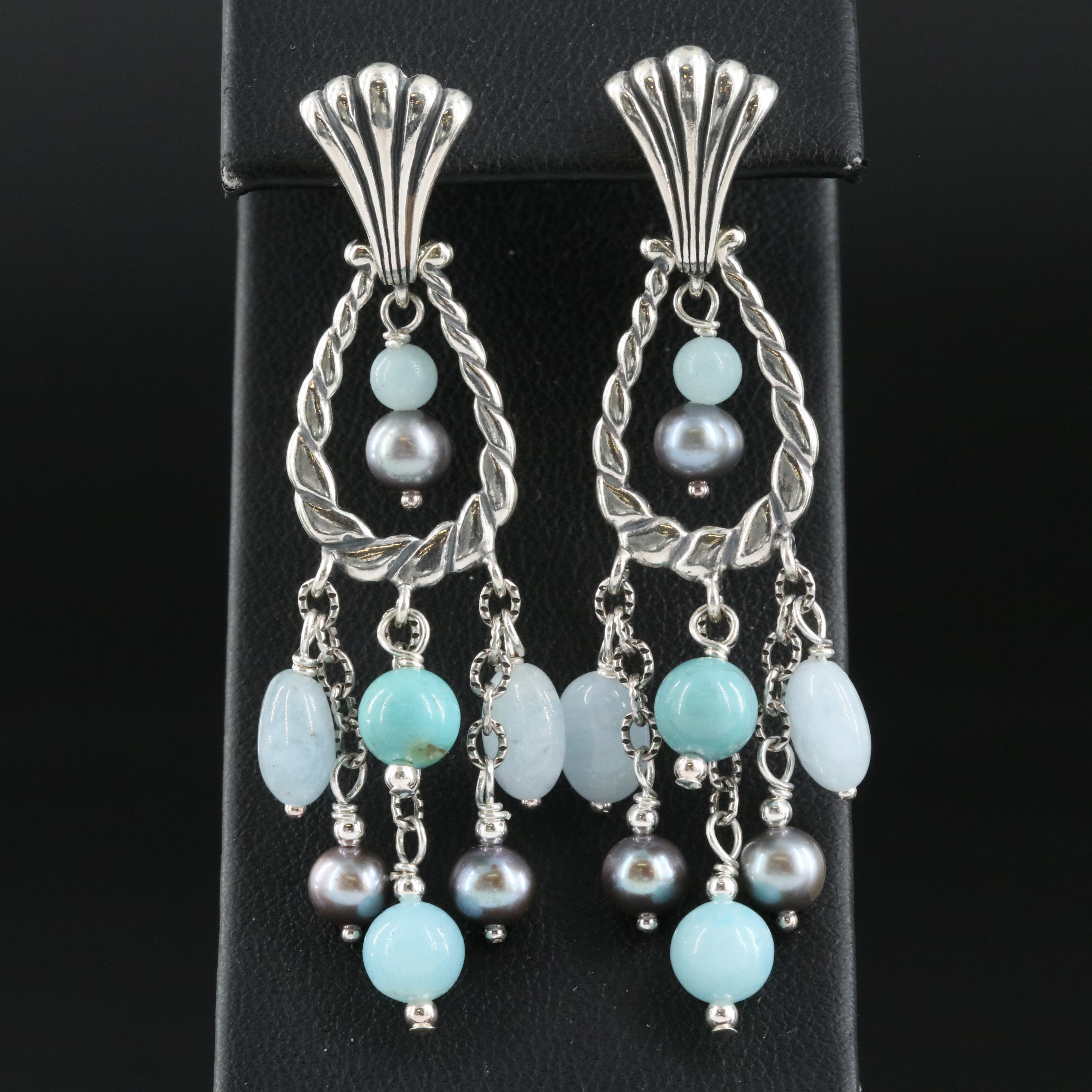 Carolyn Pollack for Relios Sterling Earrings Including Pearl and Aquamarine