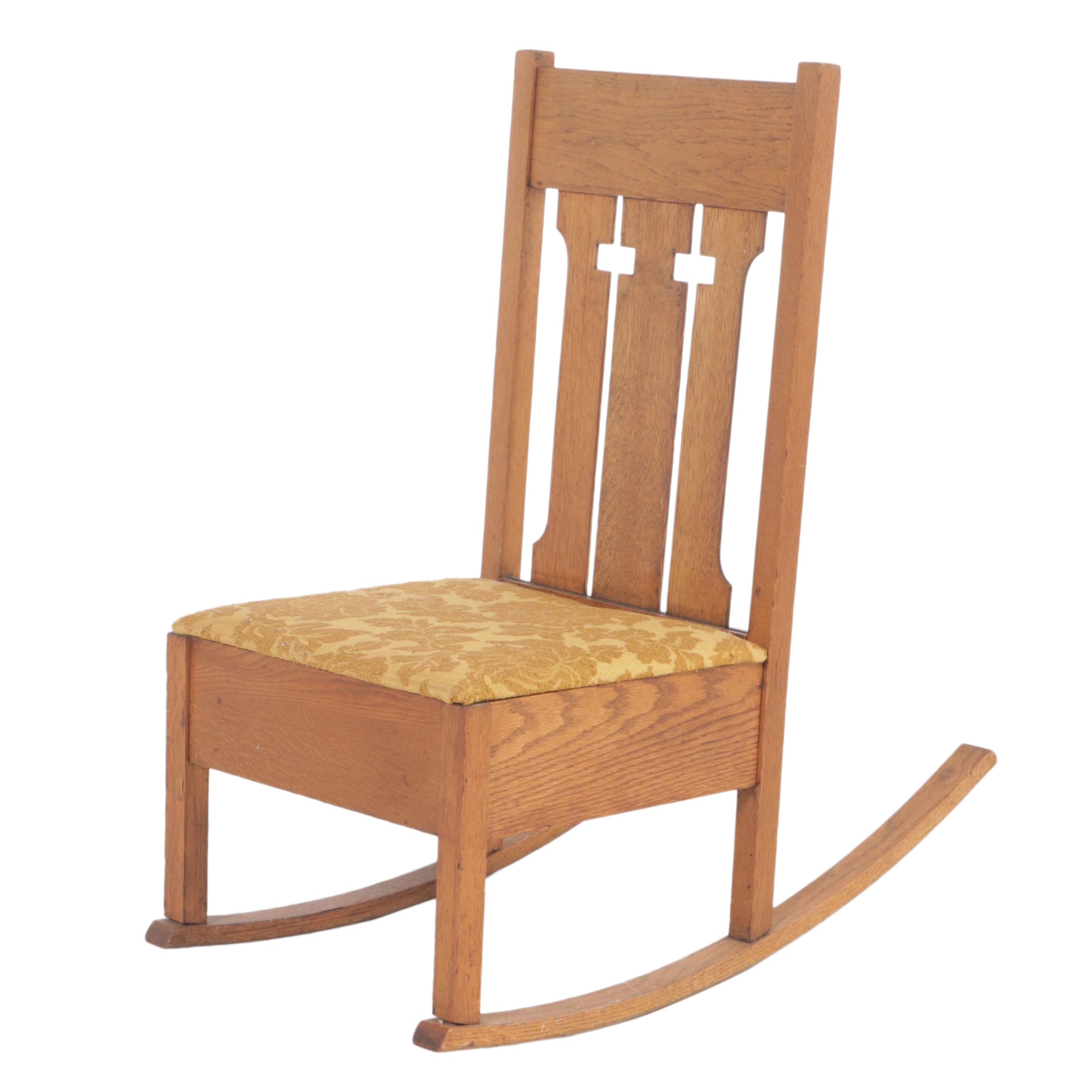 Arts and Crafts Oak Sewing Rocker, Early 20th Century