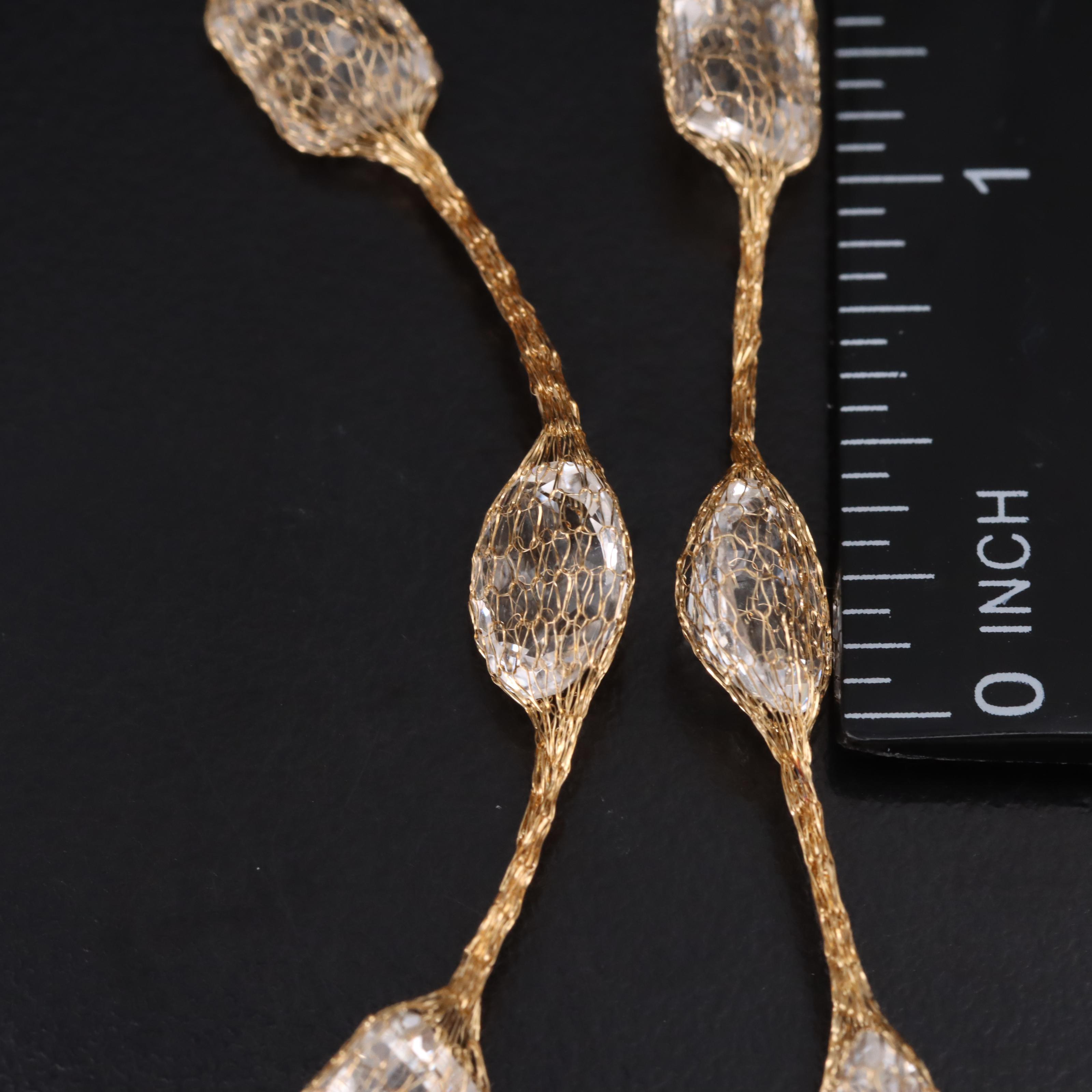 14K Rock Crystal Quartz Mesh Station Necklace