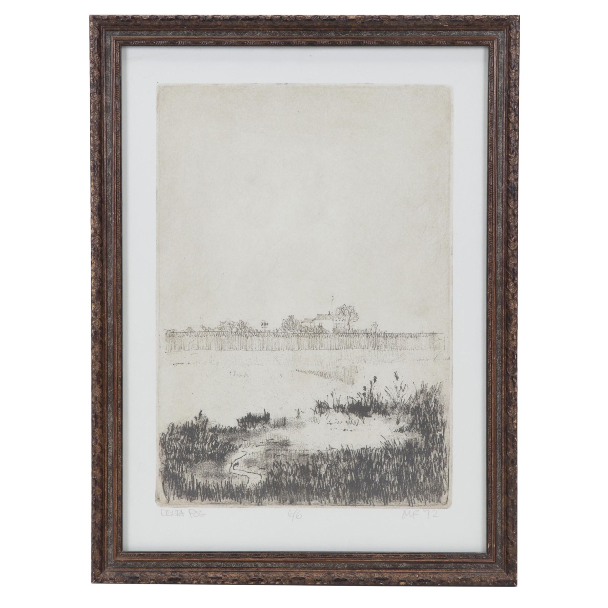 Landscape Etching "Delta Fog," 1972