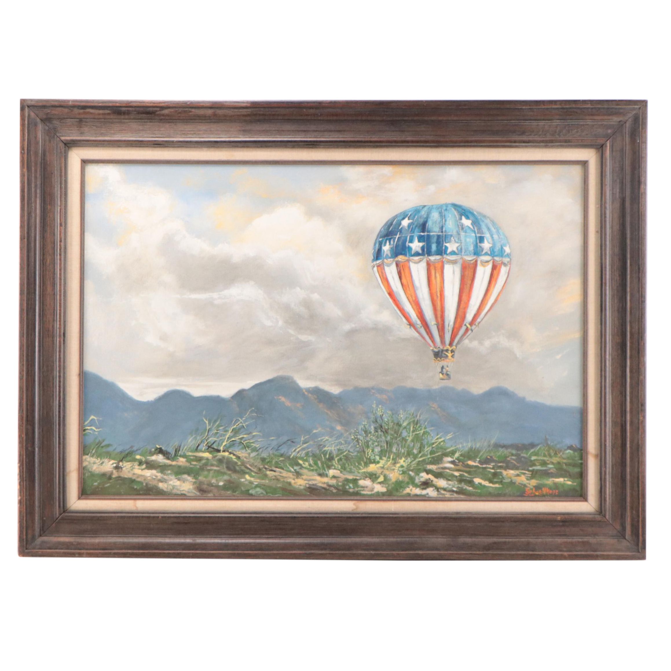 Robert Schoellkopf Mountain Landscape Oil Painting With Hot Air Balloon