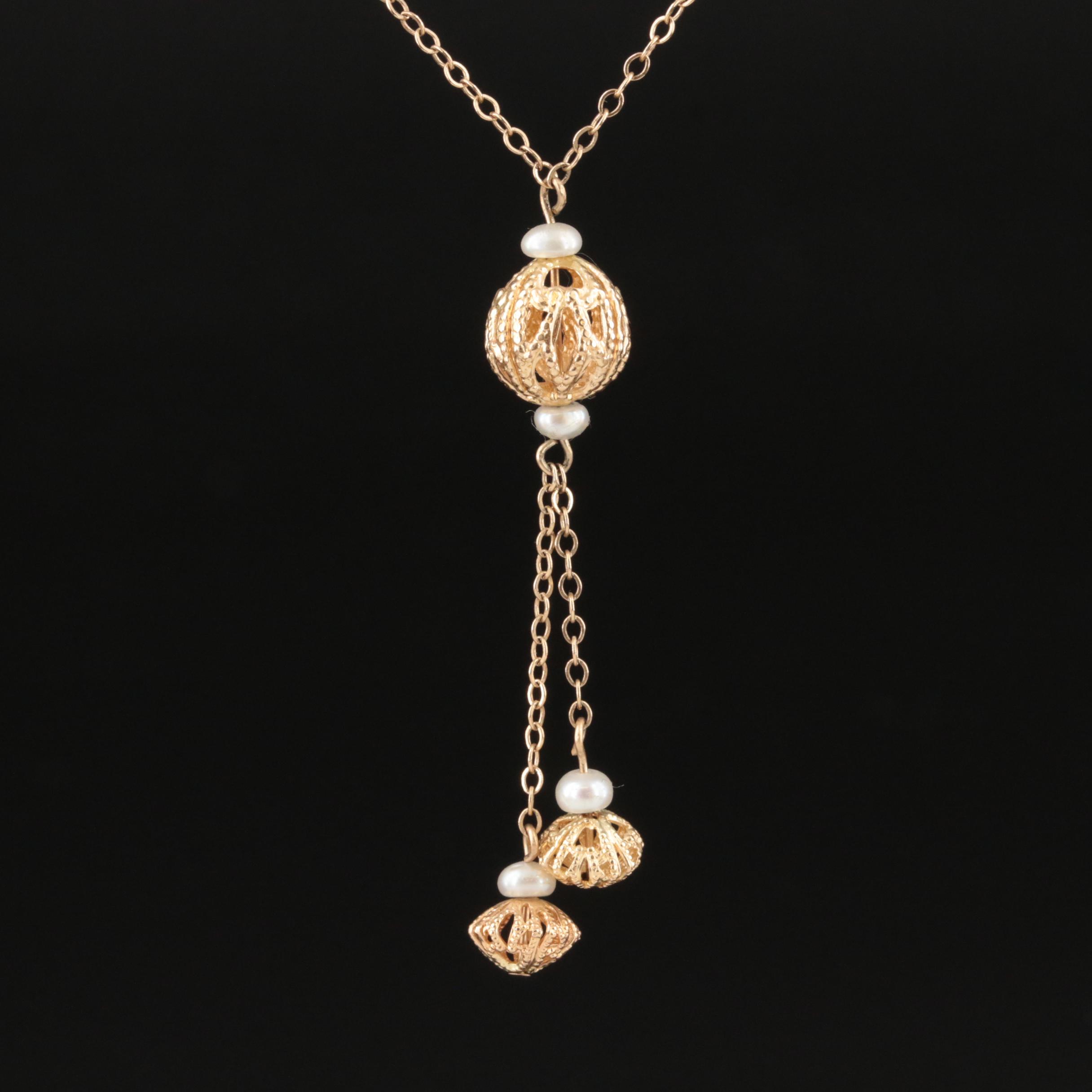 14K Pearl Négligée Necklace with Filigree Beads