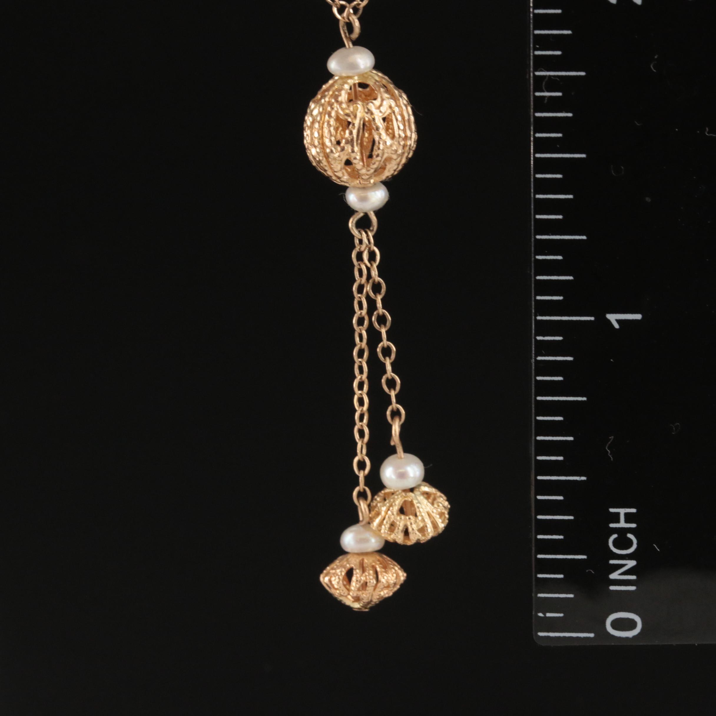 14K Pearl Négligée Necklace with Filigree Beads