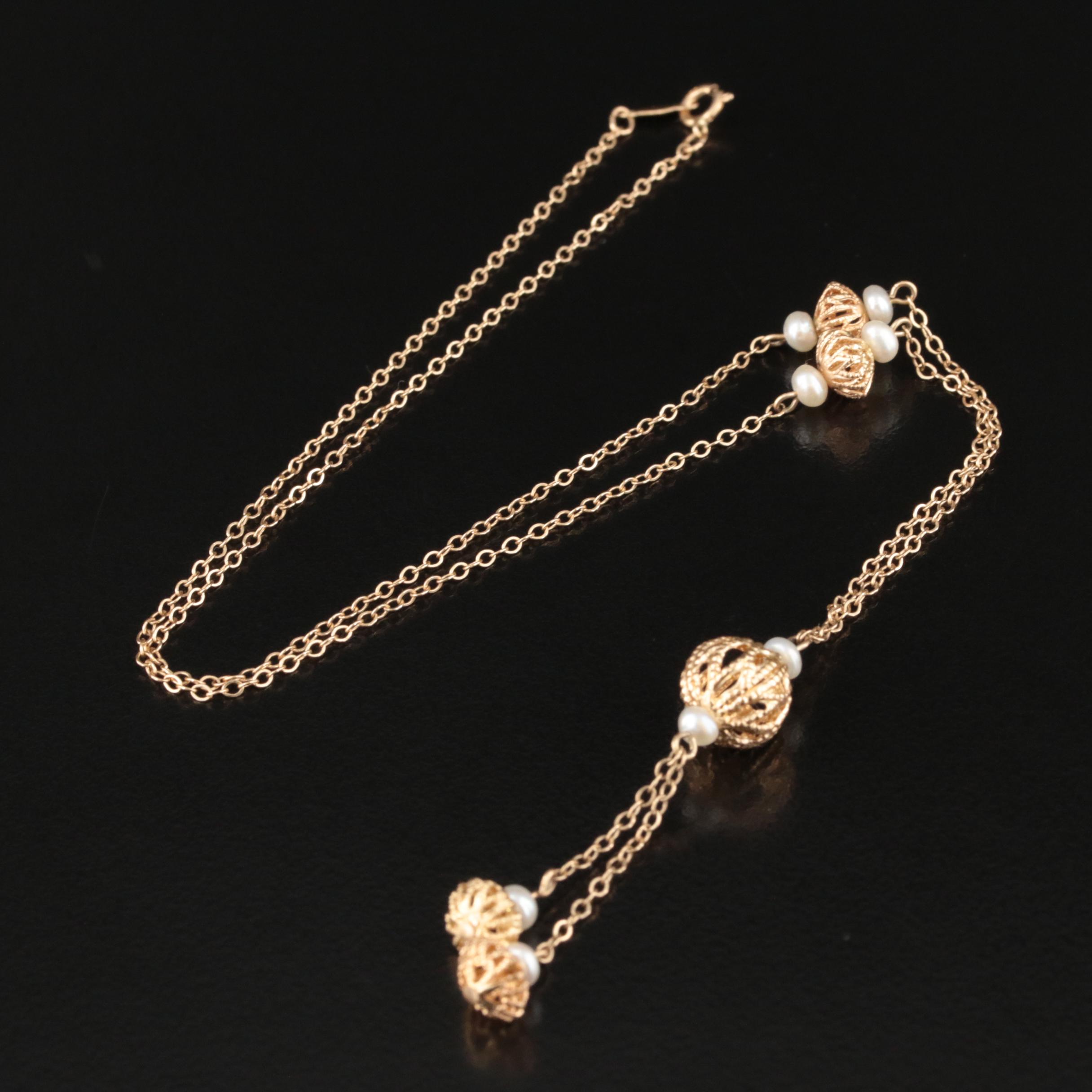 14K Pearl Négligée Necklace with Filigree Beads