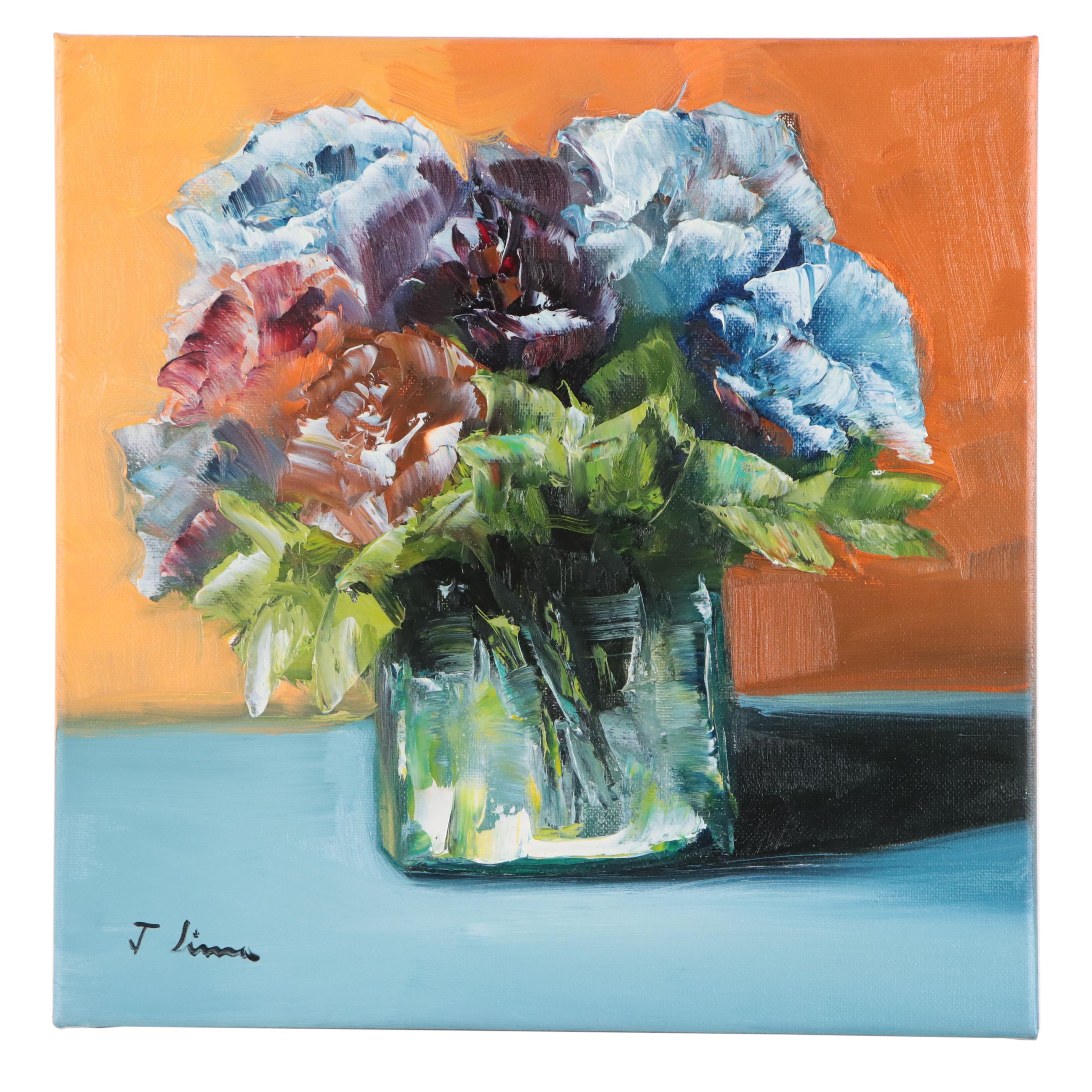 José M. Lima Floral Still Life Oil Painting, 2023