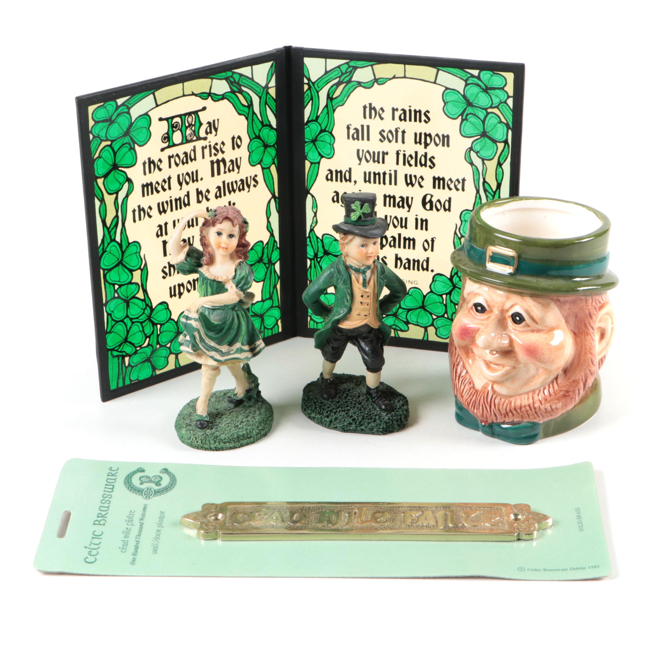 Celtic Brasswear Plaque, Irish Toby Mug and Figurines