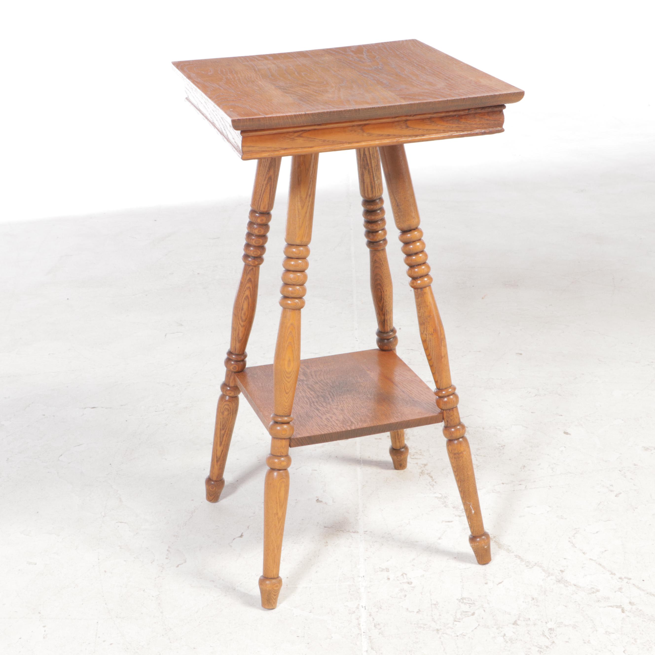Late Victorian Oak Pressed-Back Rocker Plus Side Table, circa 1900