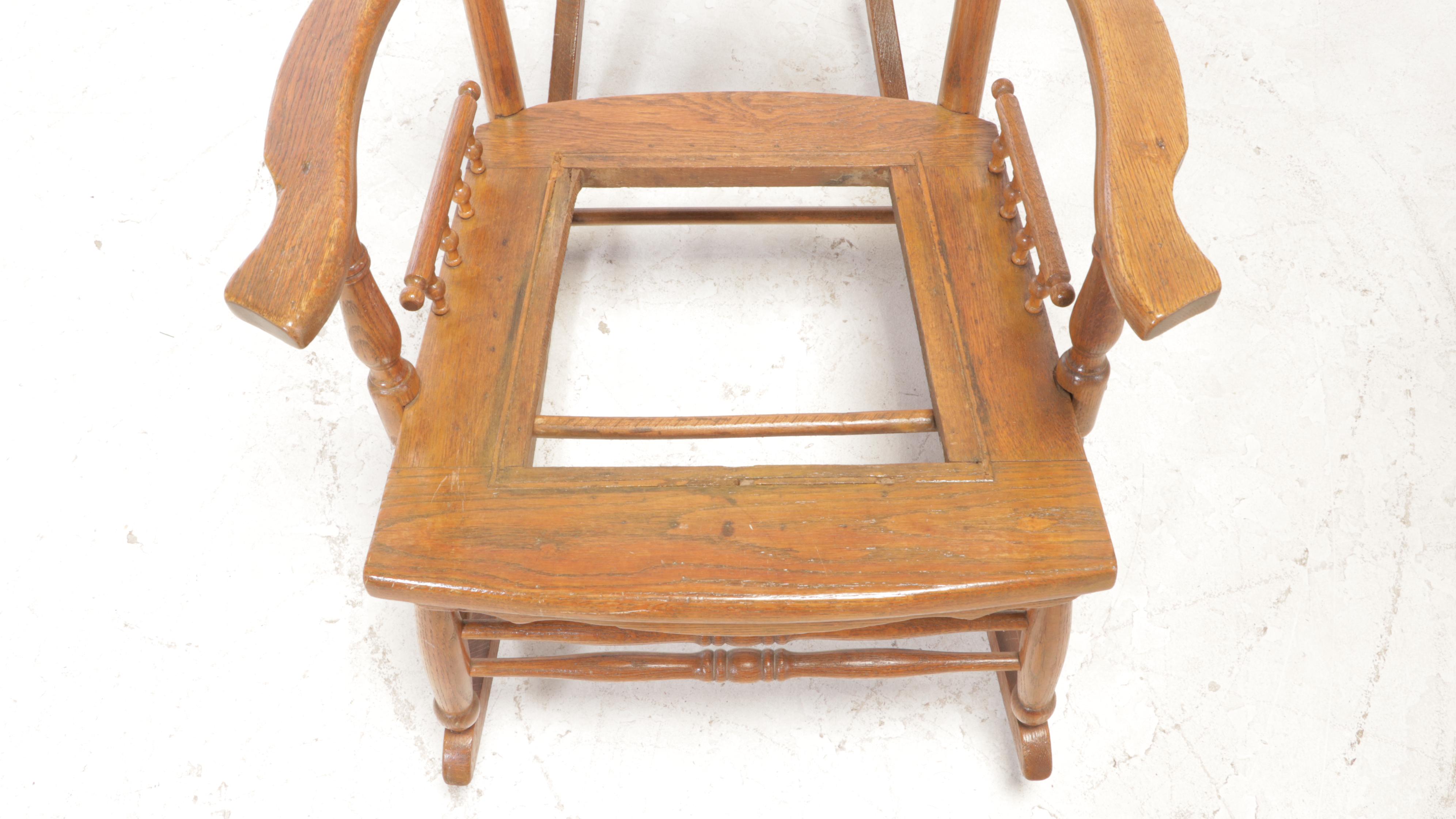 Late Victorian Oak Pressed-Back Rocker Plus Side Table, circa 1900