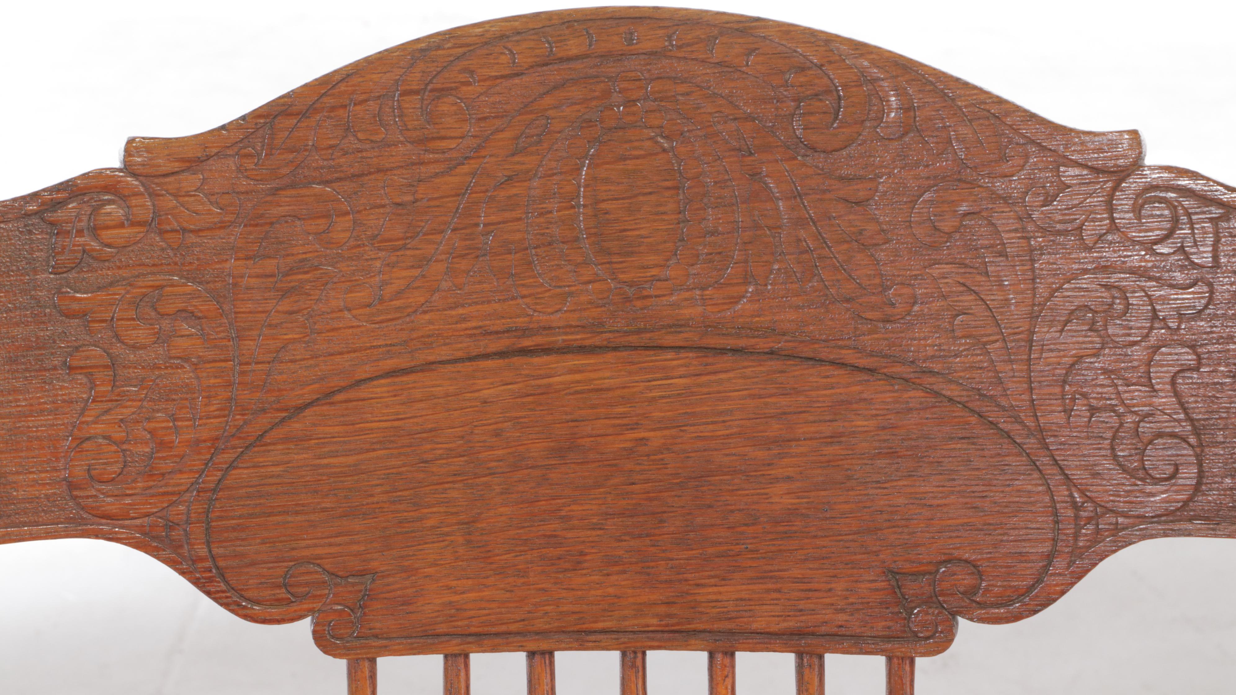 Late Victorian Oak Pressed-Back Rocker Plus Side Table, circa 1900