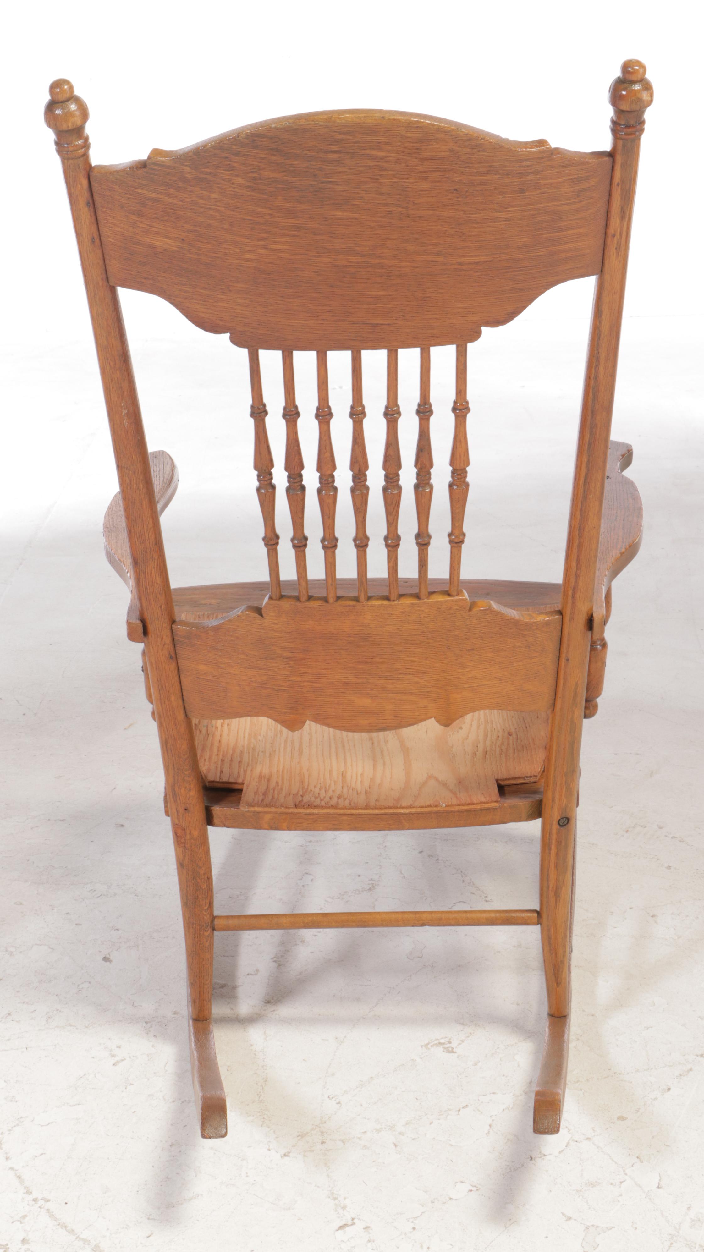 Late Victorian Oak Pressed-Back Rocker Plus Side Table, circa 1900