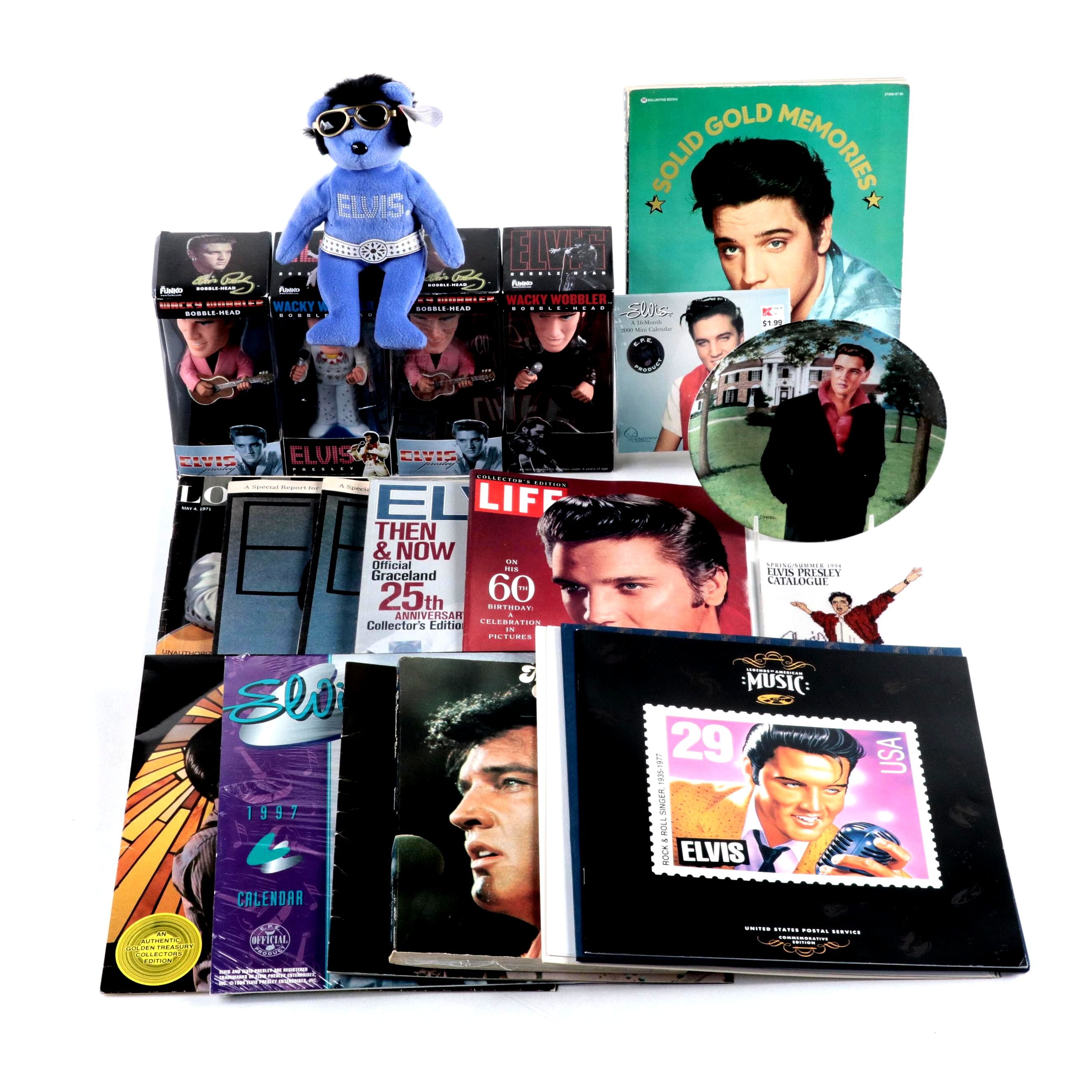 Elvis Presley Memorabilia Including Magazines, Bobbleheads, Calendars and More