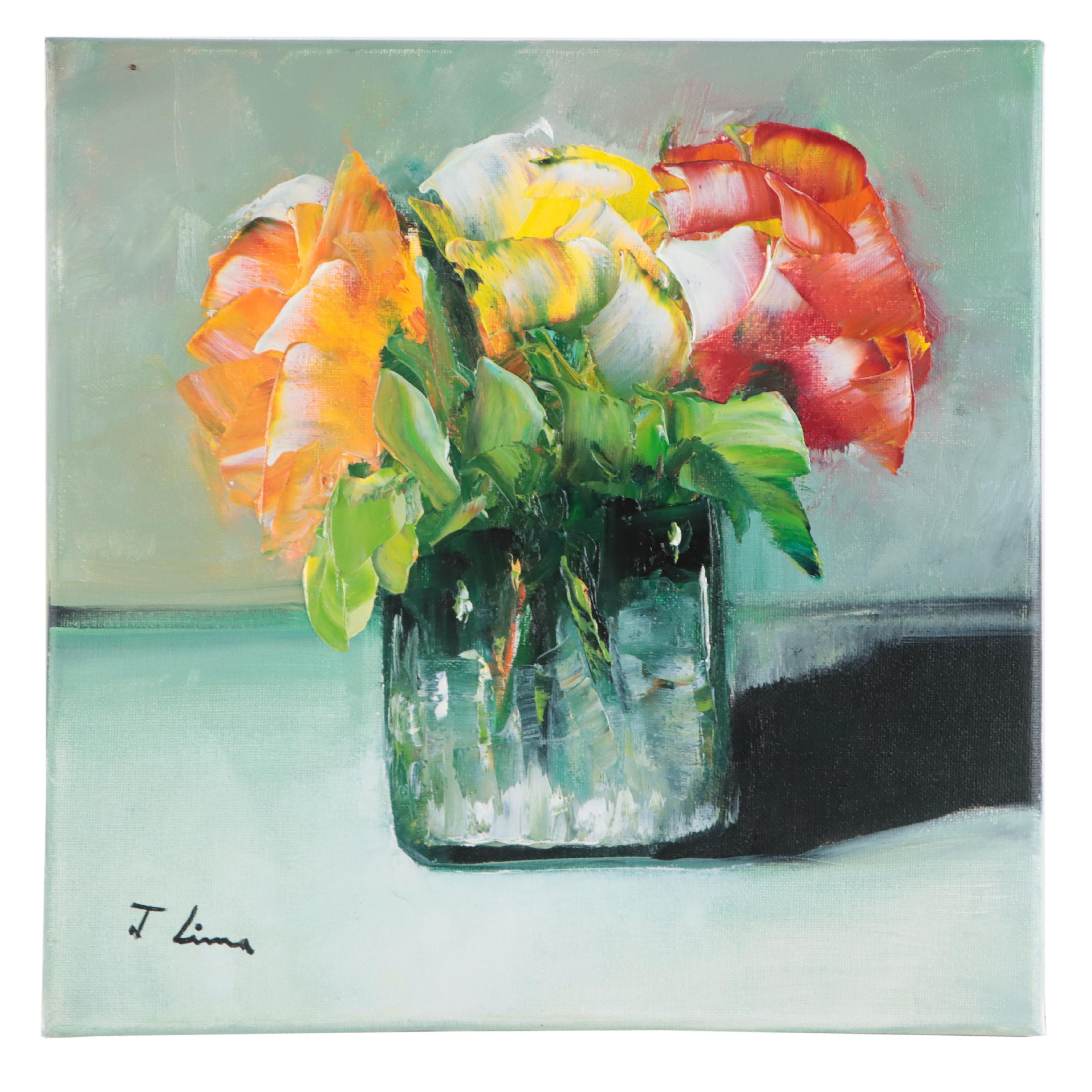 José M. Lima Floral Still Life Oil Painting, 2023