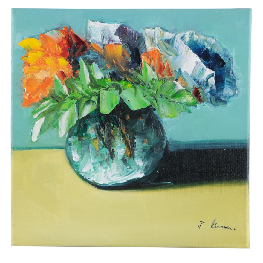 José M. Lima Floral Still Life Oil Painting, 2023