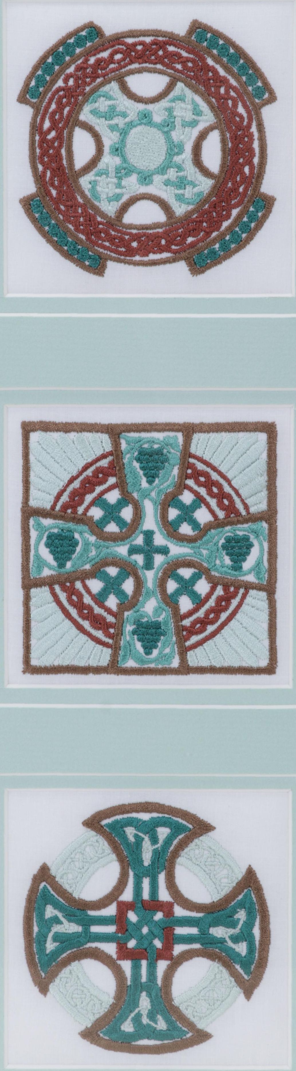 Jane Good Hand-Embroidered "Turquoise Triple Celtic Cross 2-D" Wall Hanging