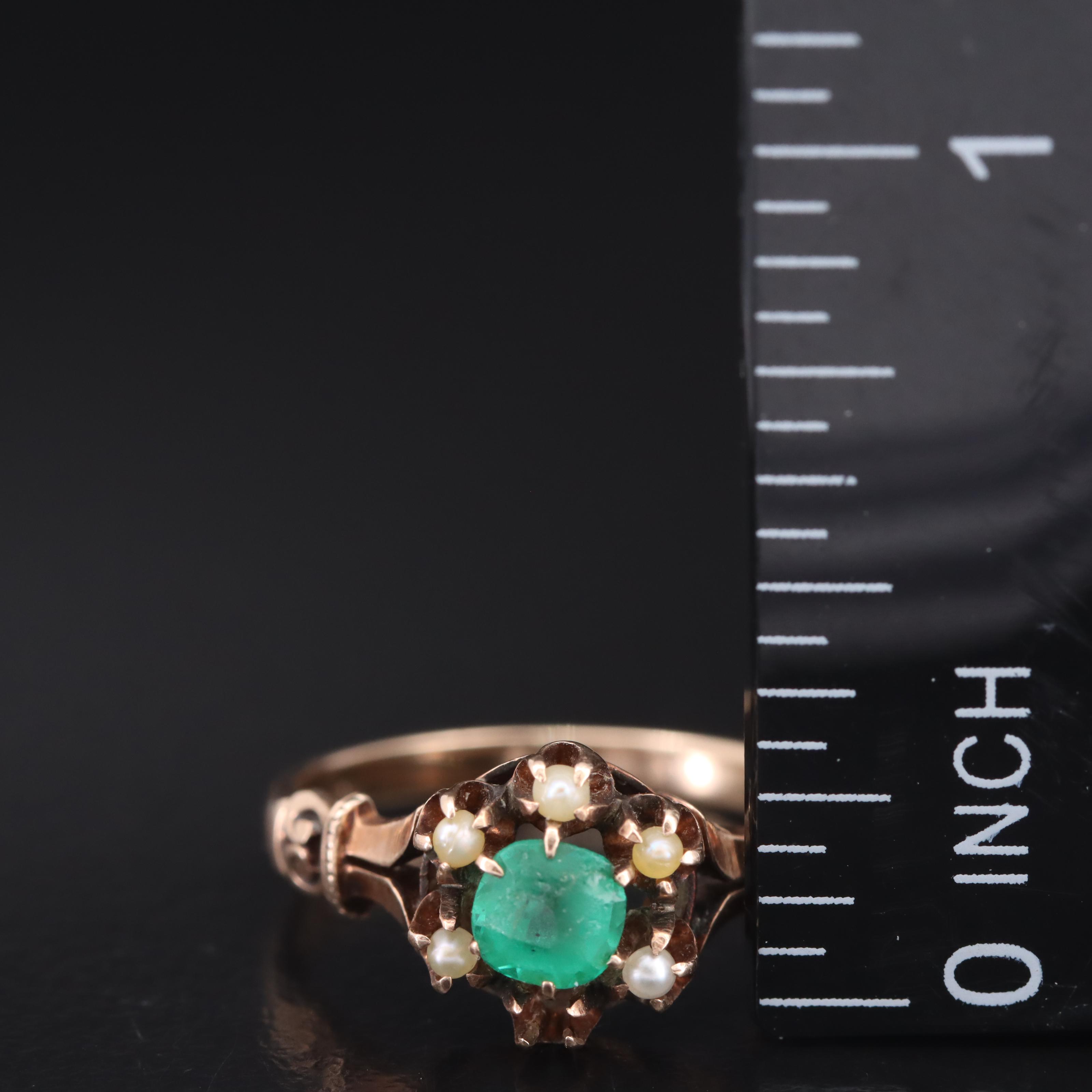 Victorian 10K Glass and Seed Pearl Ring