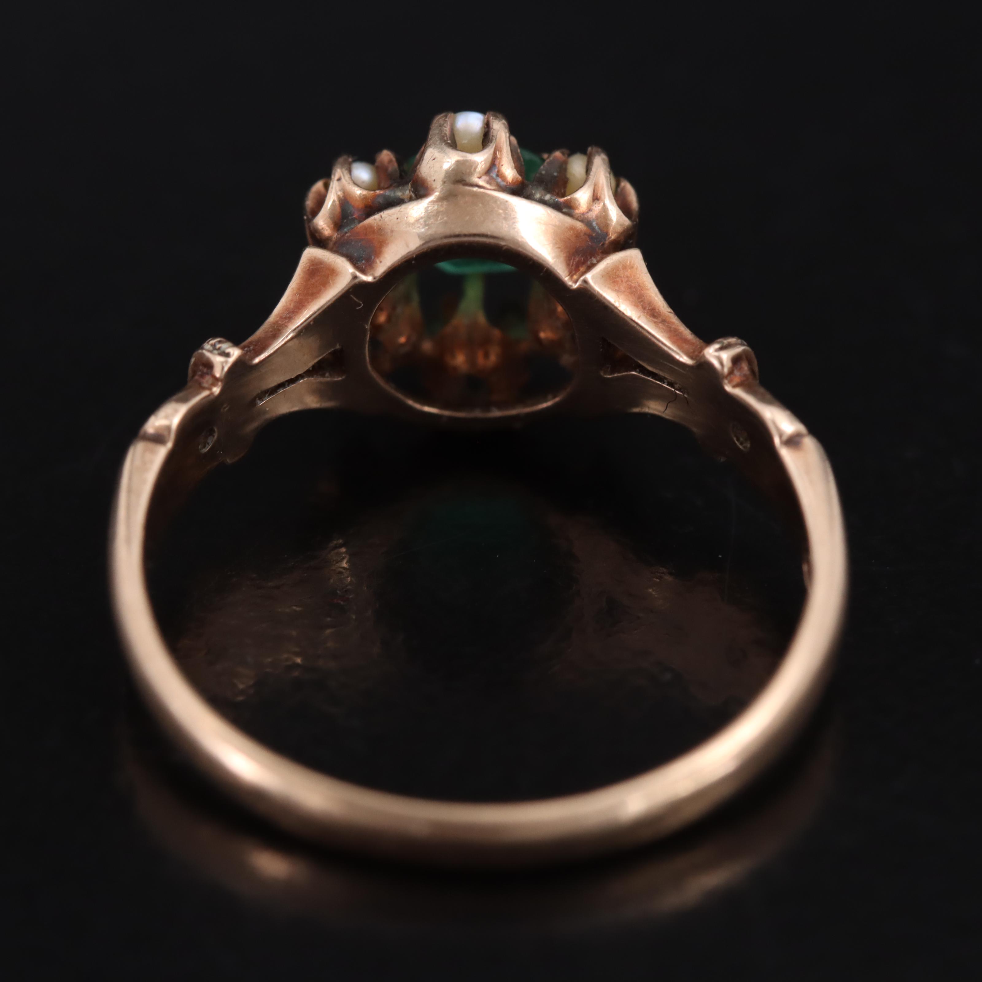 Victorian 10K Glass and Seed Pearl Ring