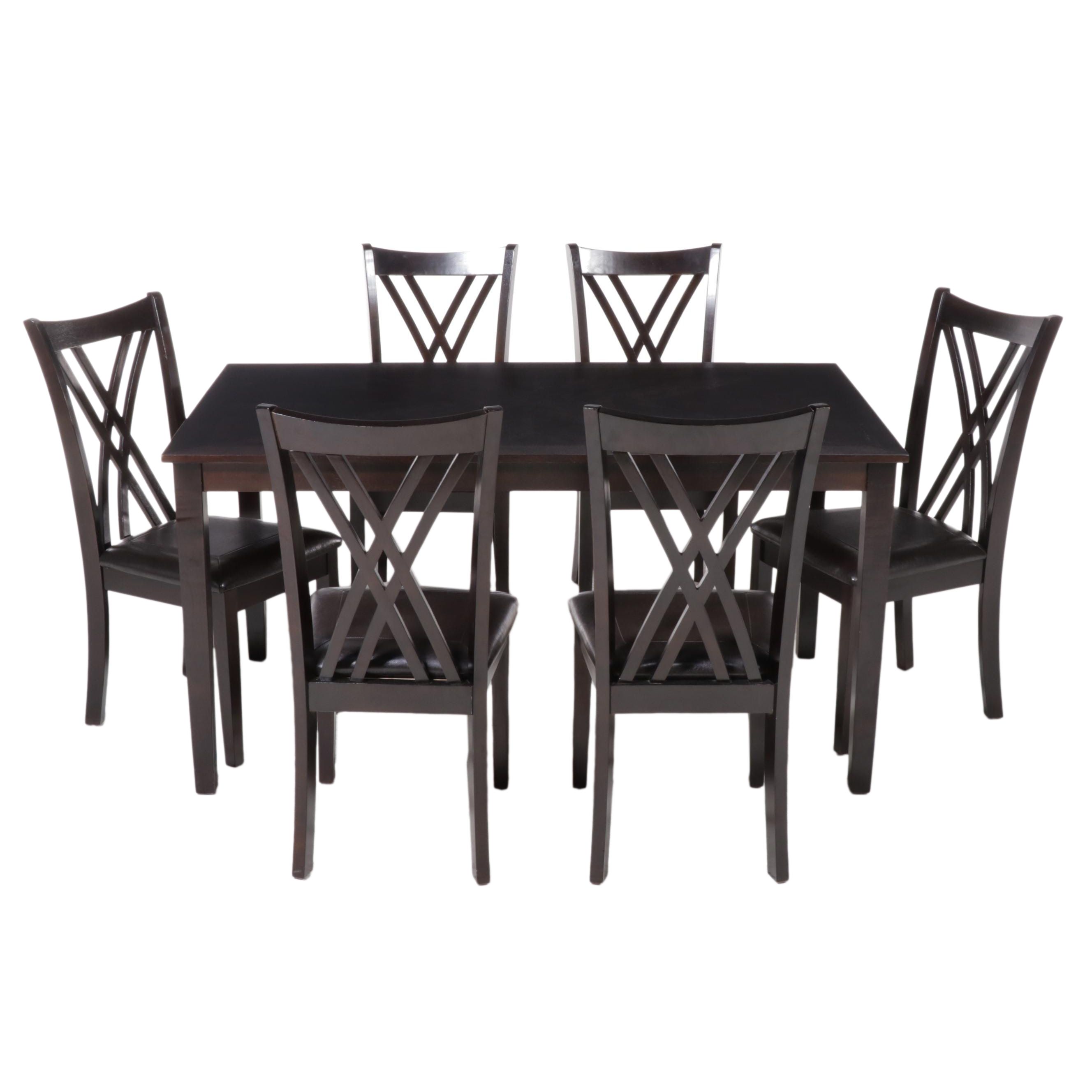 Contemporary Wood Dining Table and Six Chairs, 2015