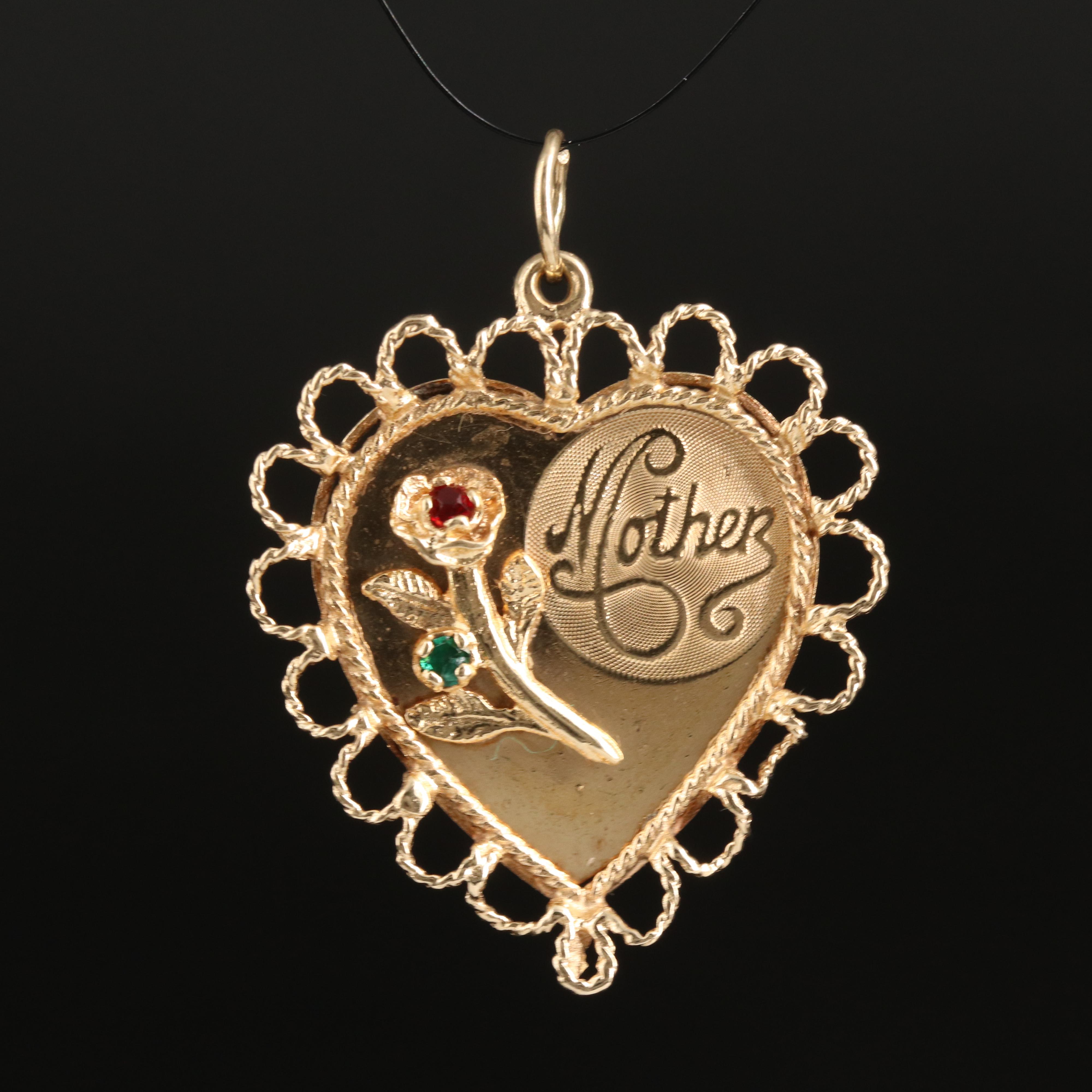 Vintage 14K "Mother" Heart Pendant