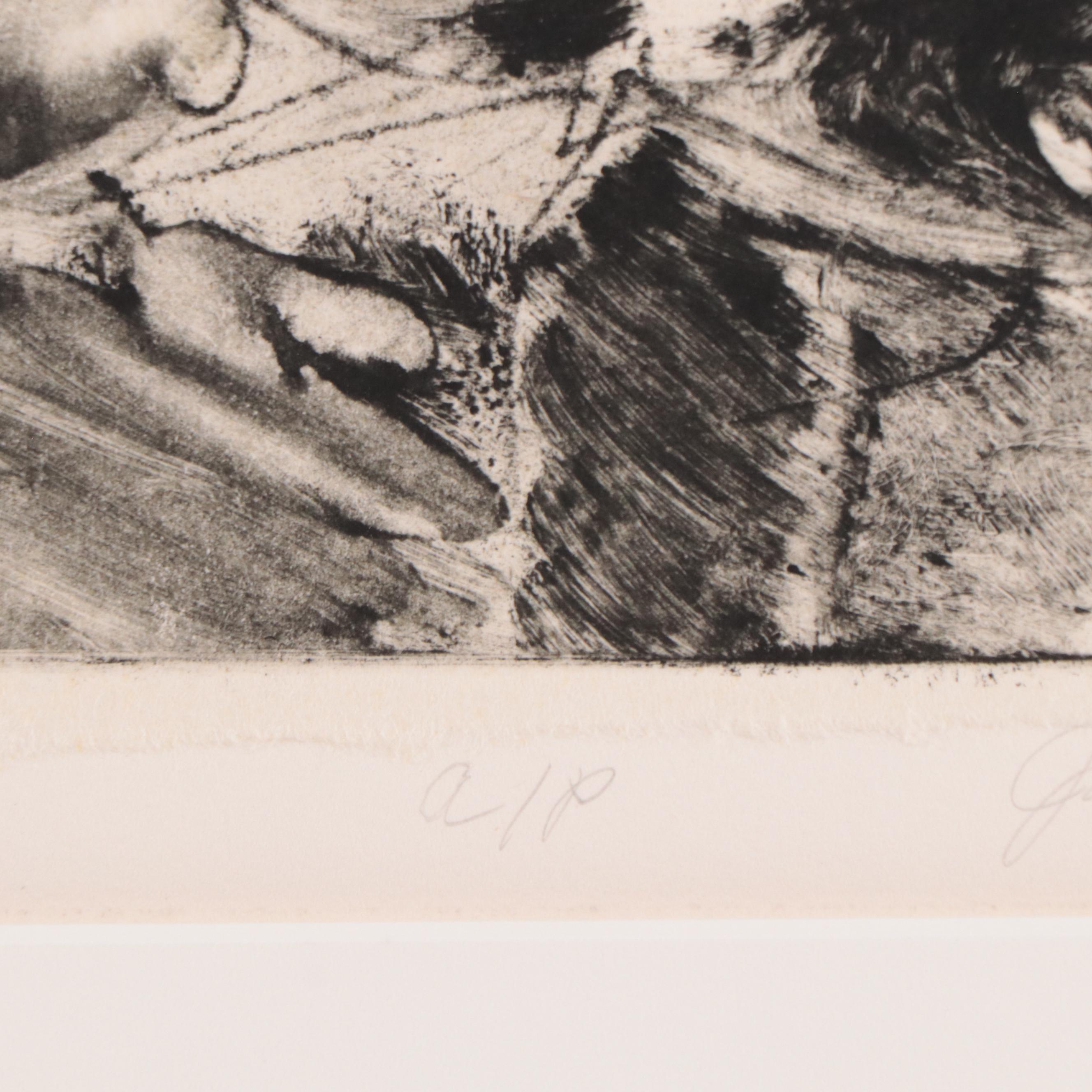 Joanne Fogle Monoprint of Abstract Portrait, Late 20th Century