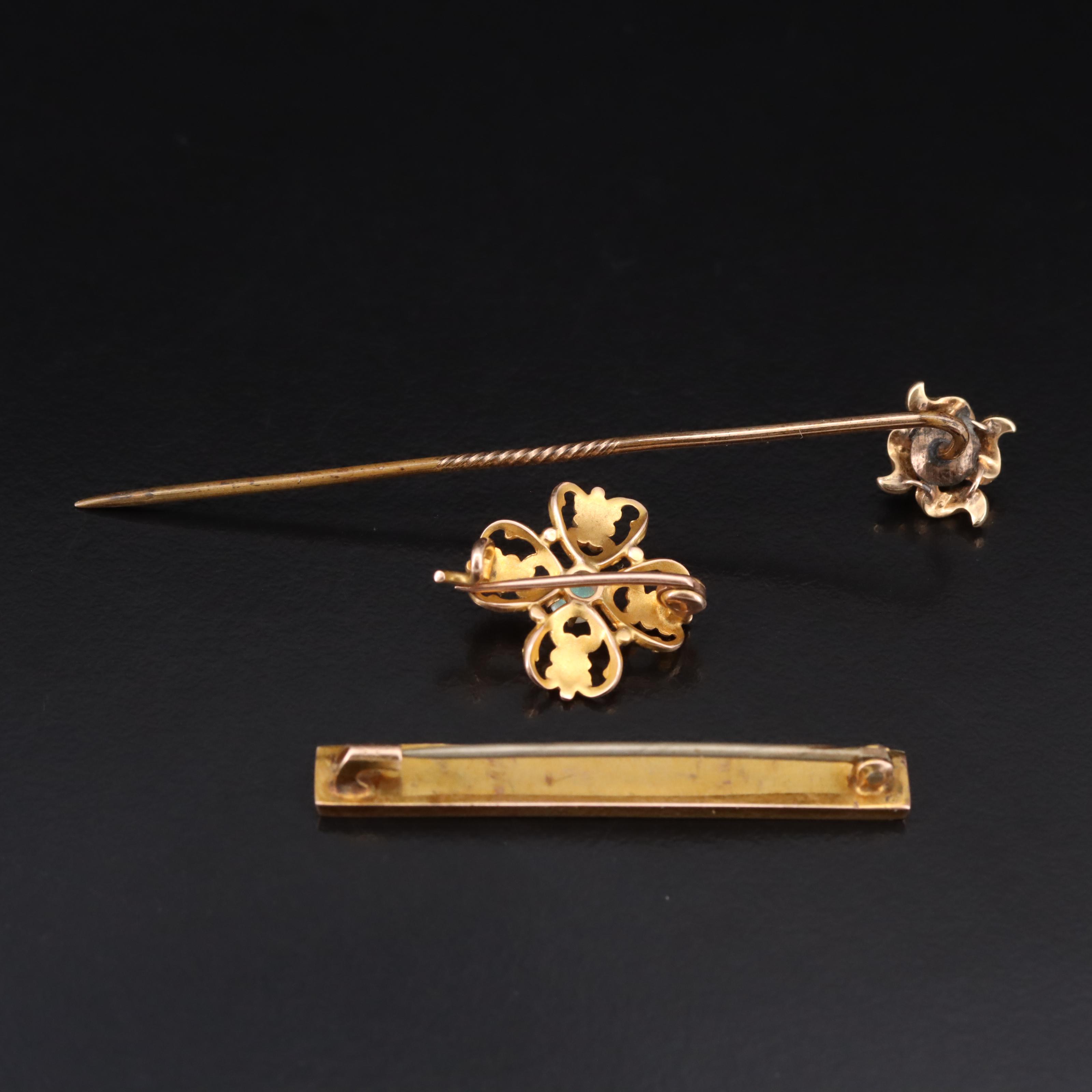 10K Opal and Seed Pearl Pins and Bar Brooch