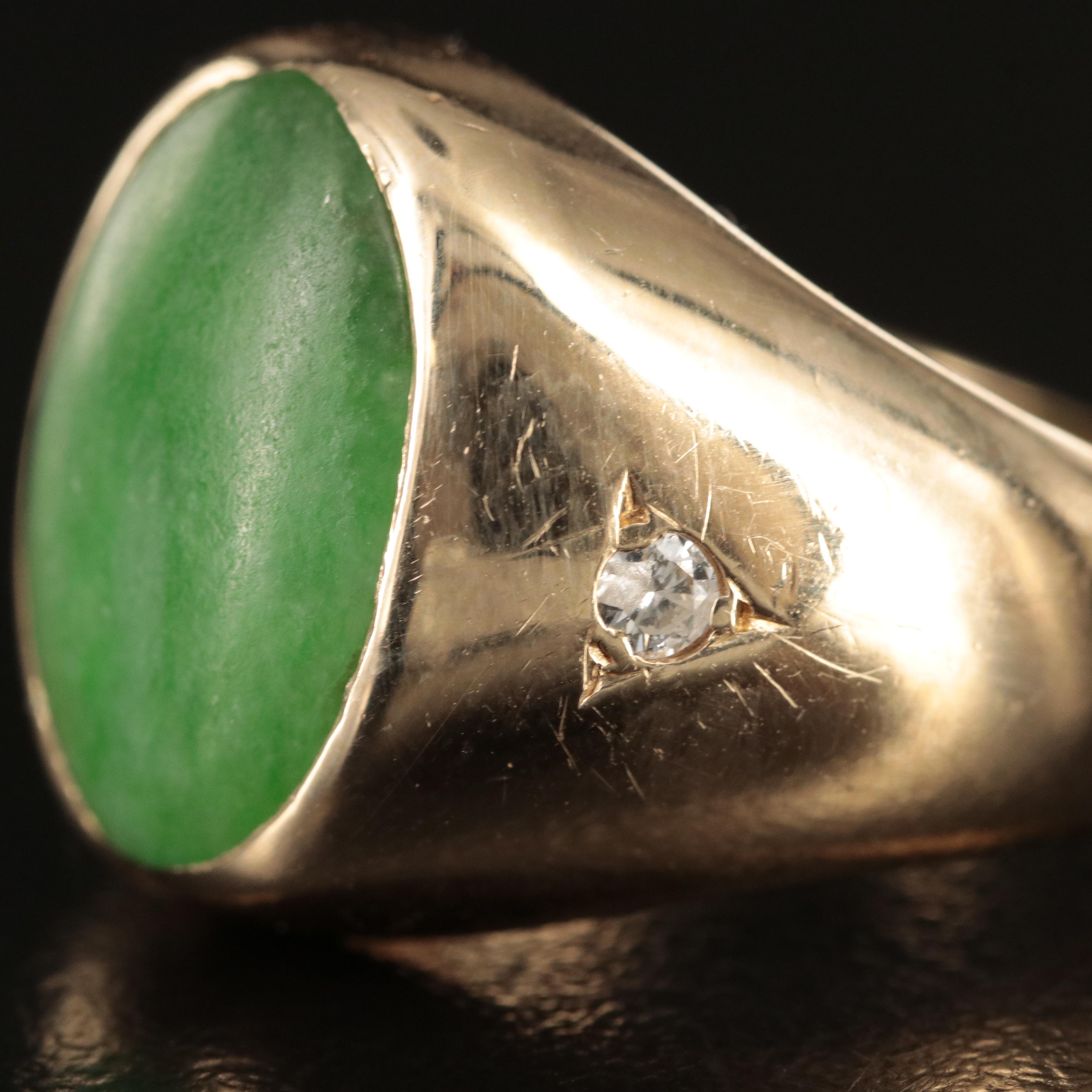 14K Jadeite and Diamond Ring
