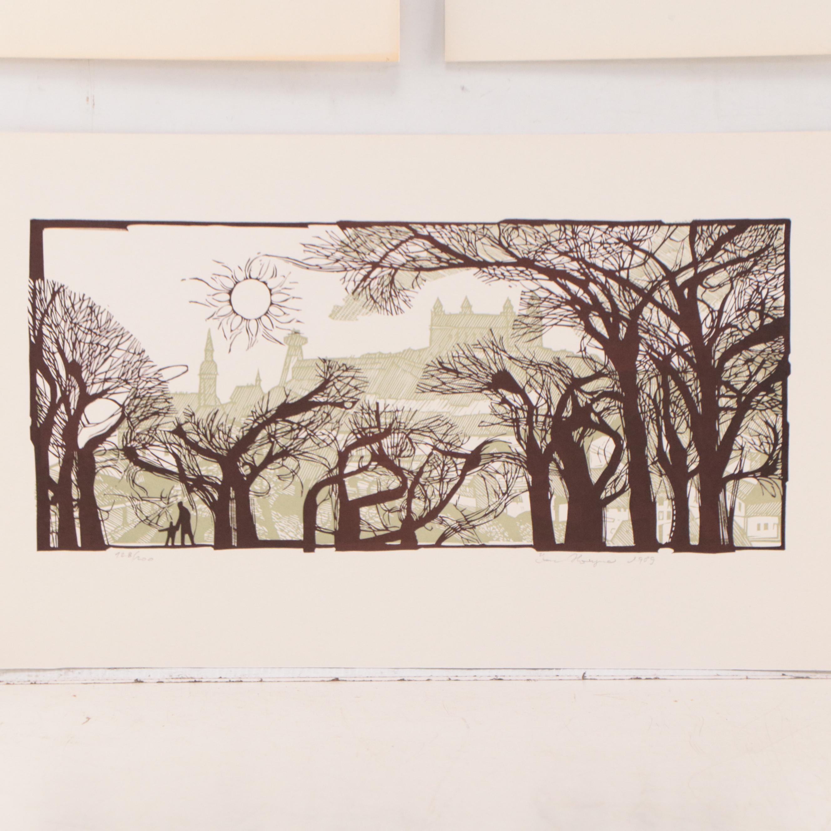 Ivan Horyna Linoleum Cuts of Landscapes and Still Lives, Circa 1990