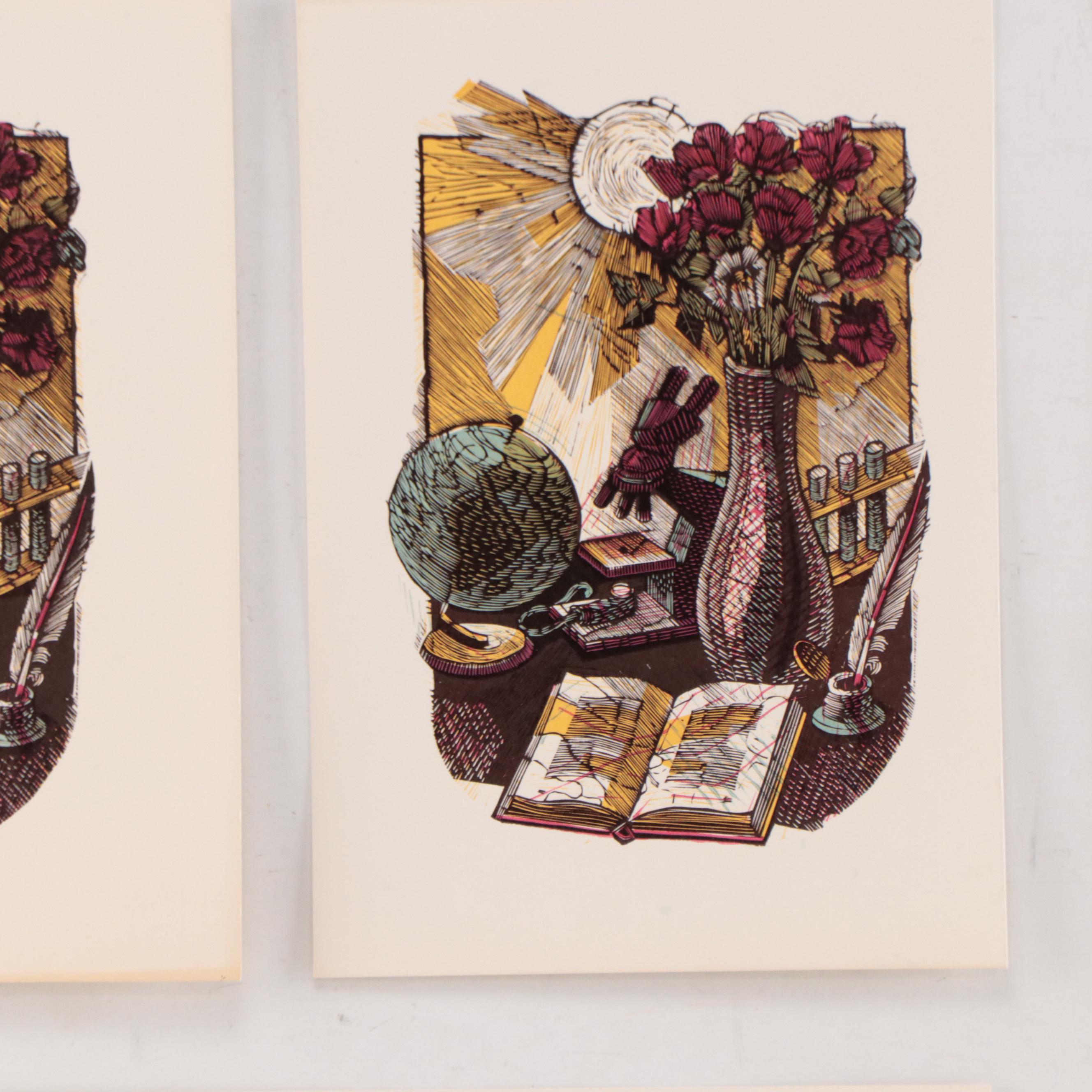 Ivan Horyna Linoleum Cuts of Landscapes and Still Lives, Circa 1990