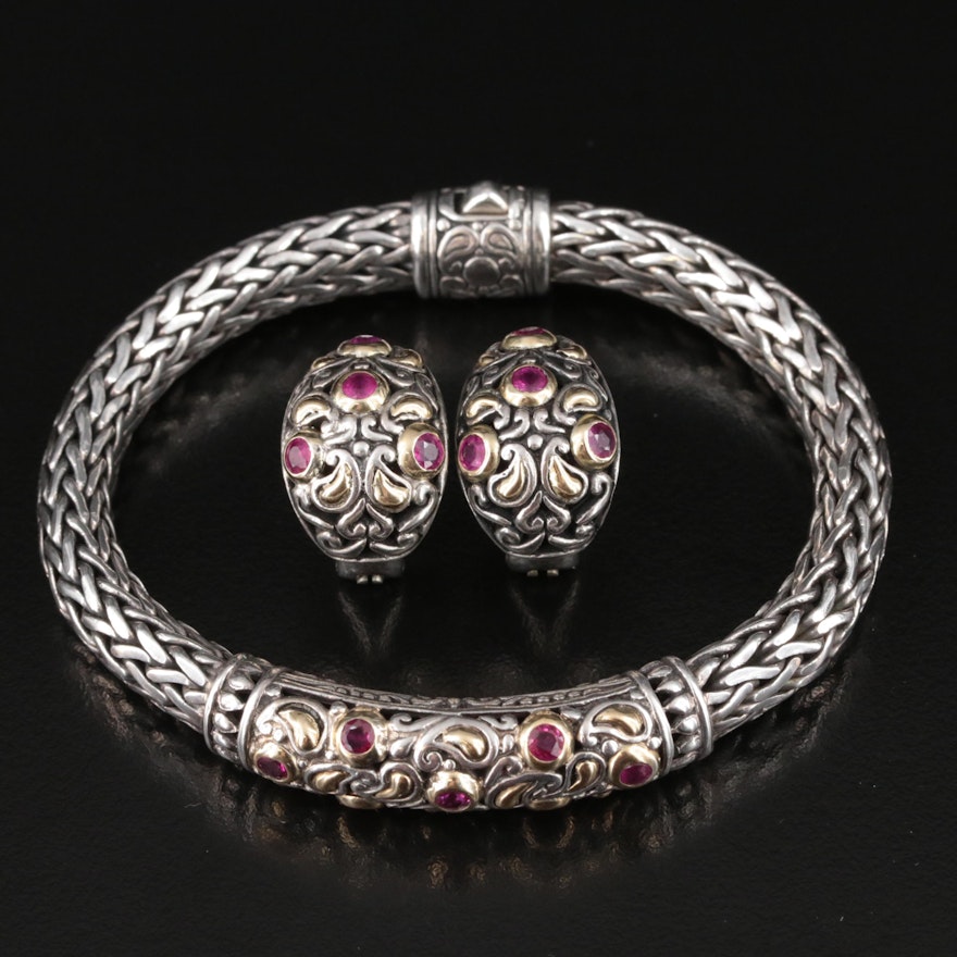 Sterling Ruby Bracelet and Earrings with 18K Accents