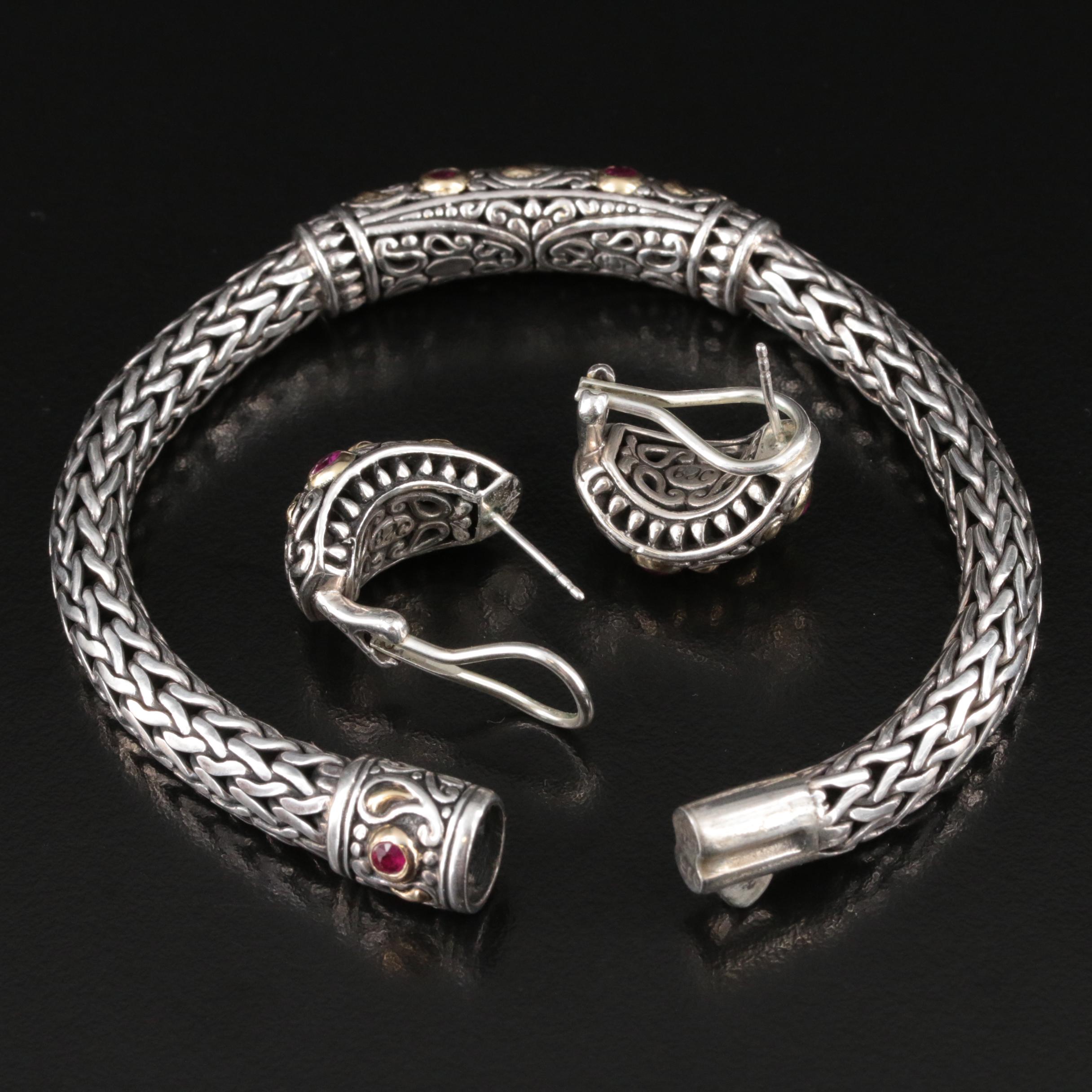 Sterling Ruby Bracelet and Earrings with 18K Accents